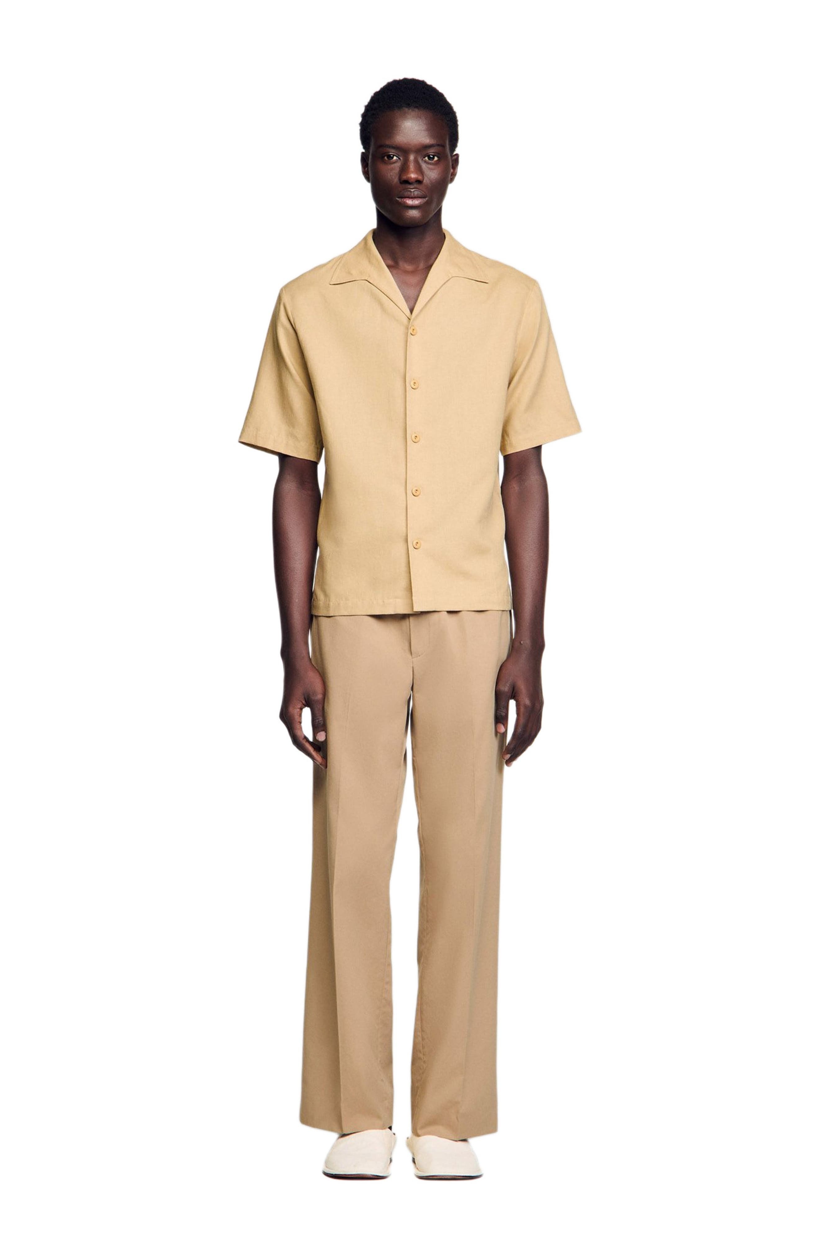 SANDRO Cotton and linen shirt in Nut at Nordstrom - 6