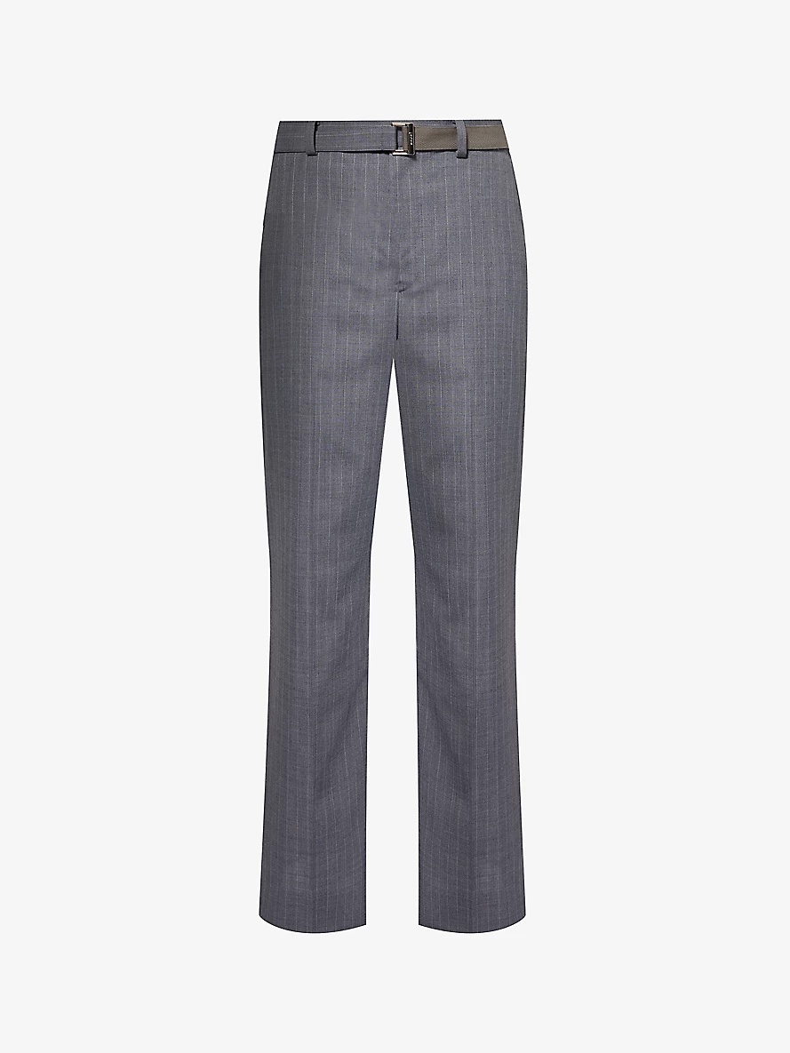 Chalk Stripe buckle-belt relaxed-fit wide-leg woven trousers - 1