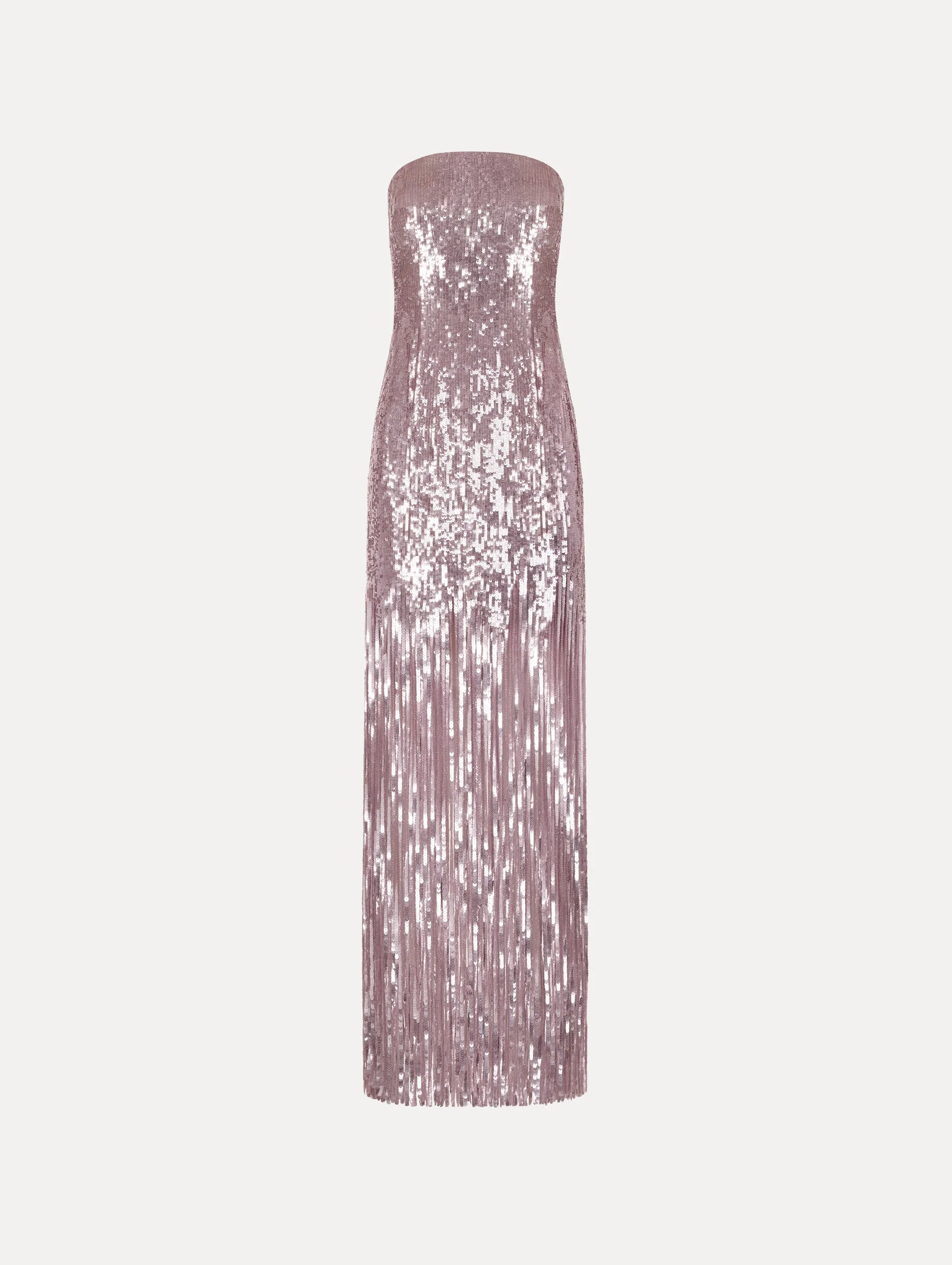 SEQUIN FRINGE STRAPLESS GOWN - 1