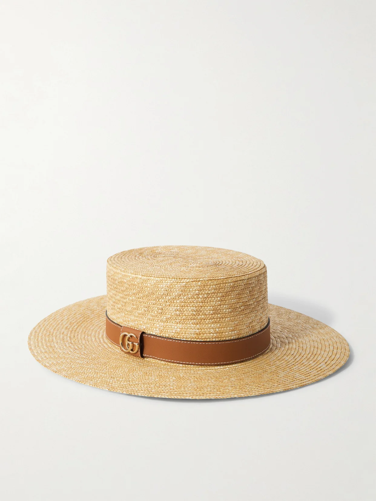Leather-trimmed Straw Hat - 1