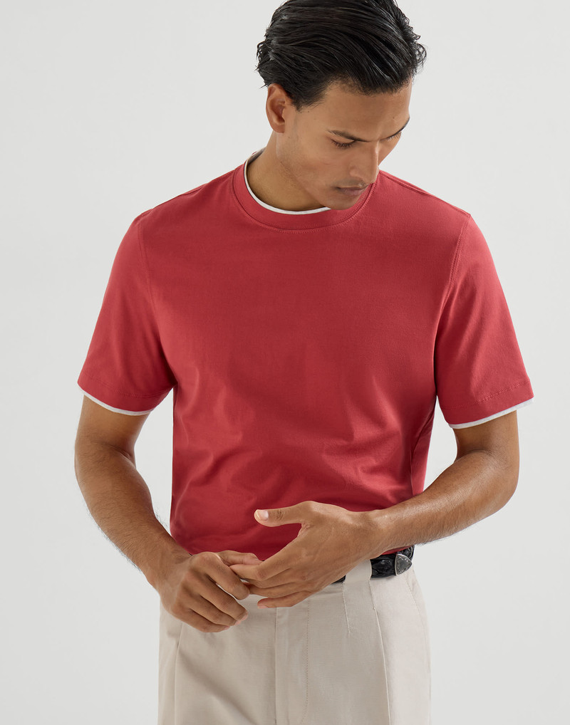 Cotton jersey crew neck T-shirt with faux-layering 5