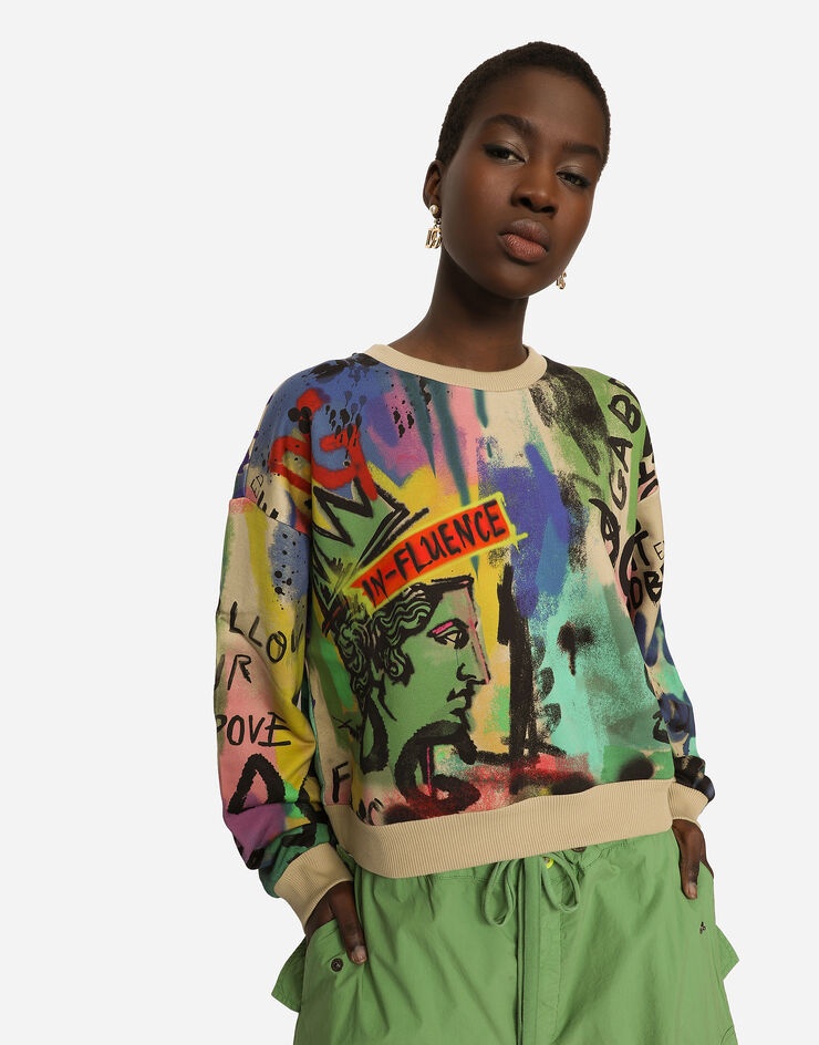 Cropped graffiti-print sweatshirt - 4
