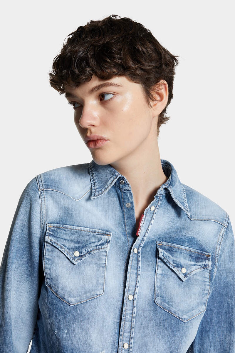MEDIUM BABY BLUE WASH MINI WESTERN SHIRT - 5