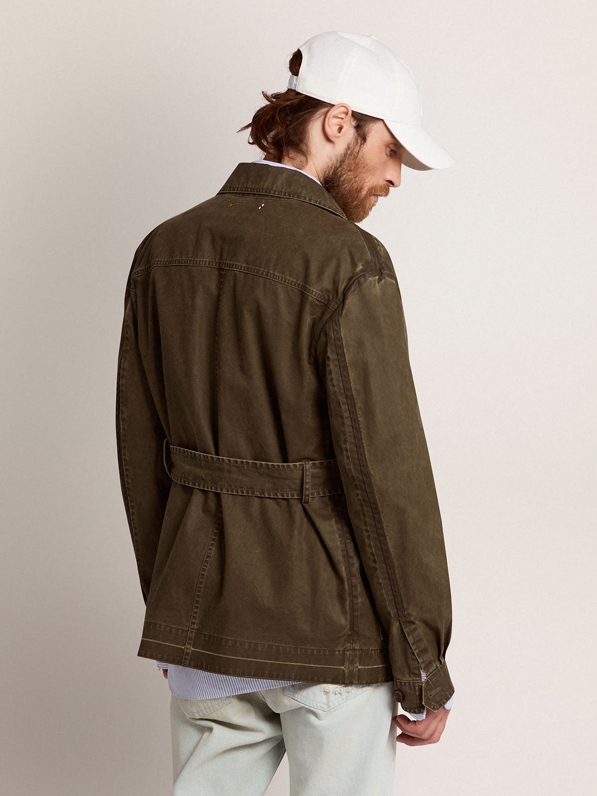 Men's safari jacket in military green canvas - 5