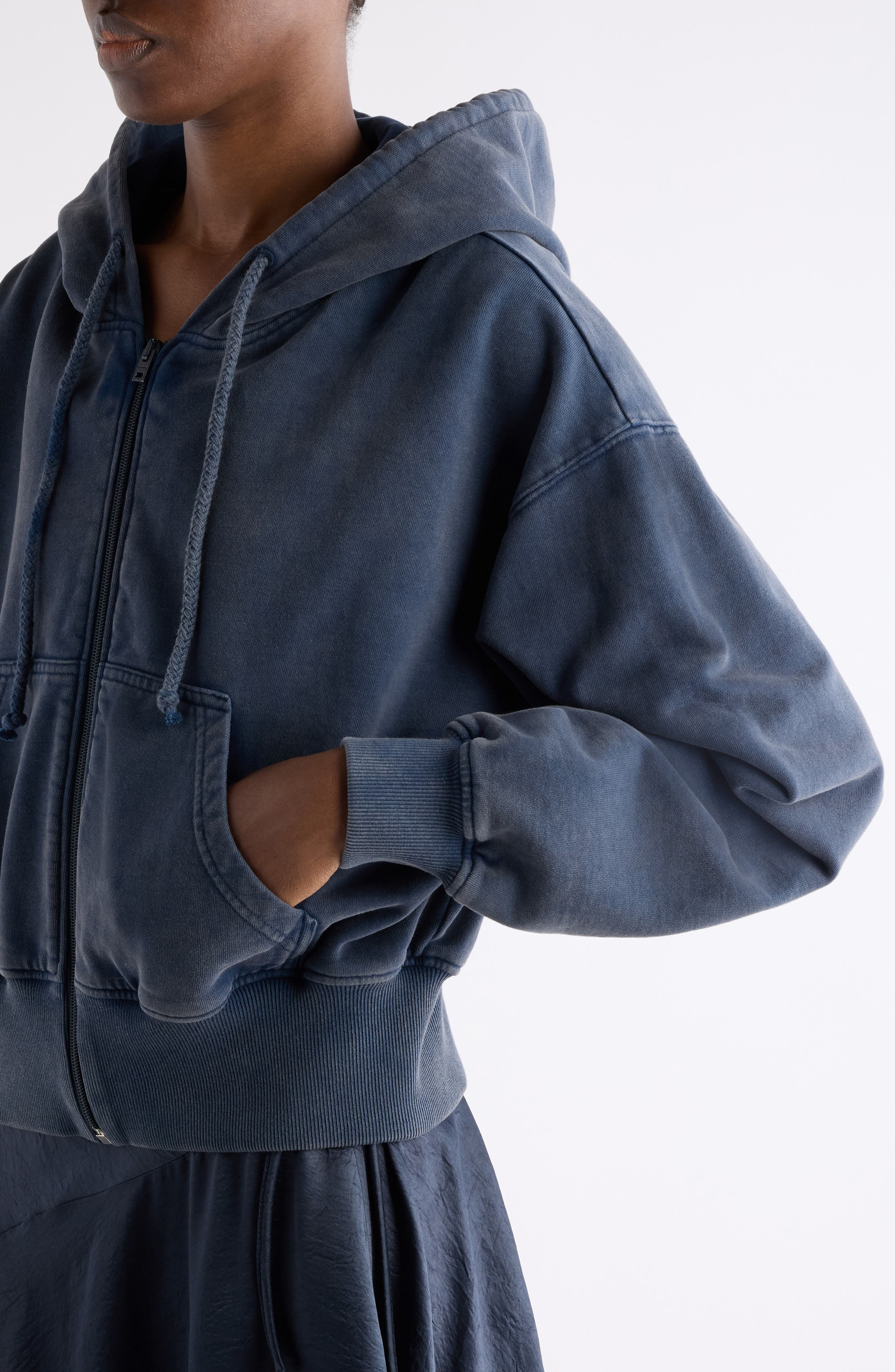 Acne Studios Felly Logo Embossed Zip Hoodie in Navy Blue at Nordstrom - 5