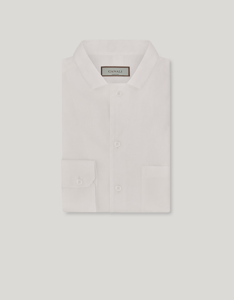 WHITE RELAXED FIT COTTON AND LINEN SHIRT WITH LAPEL COLLAR AND BREAST POCKET 1
