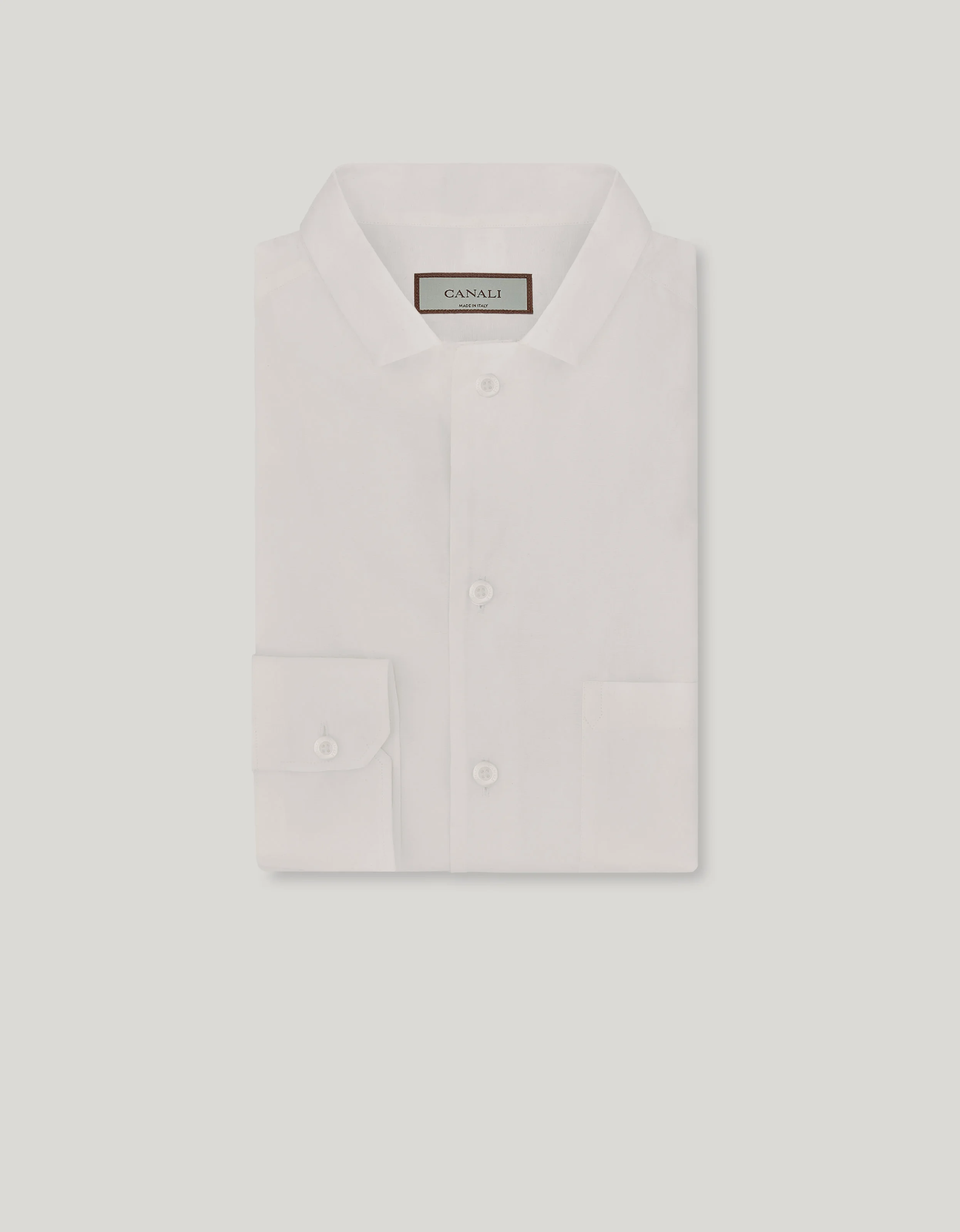 WHITE RELAXED FIT COTTON AND LINEN SHIRT WITH LAPEL COLLAR AND BREAST POCKET - 1
