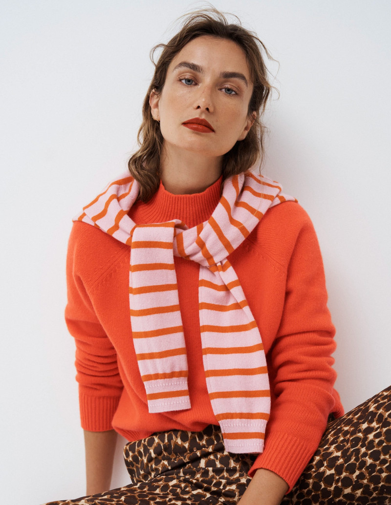 Marion Merino Rib Neck Sweater-Gladioli Orange 8