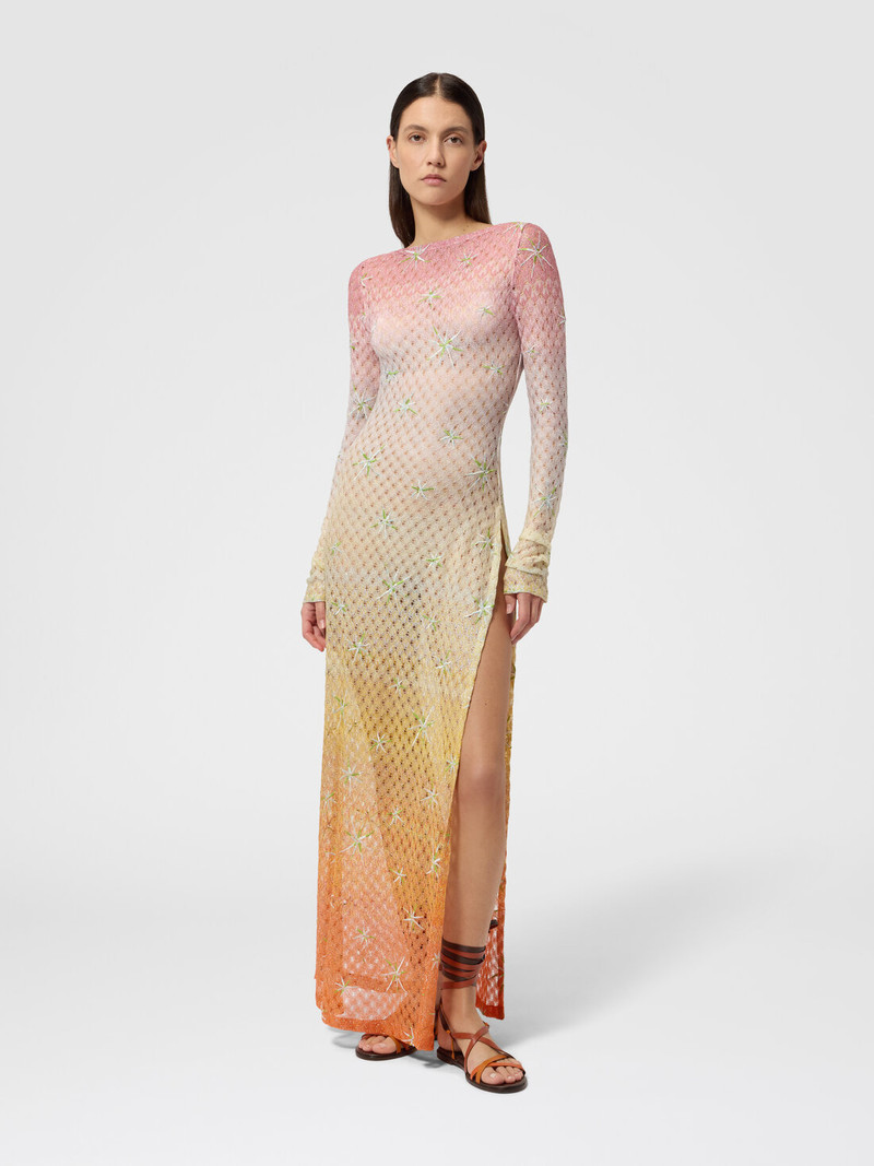 Missoni Long cover-up dress in lamé viscose with dégradé spiderweb motif and embroidery outlook