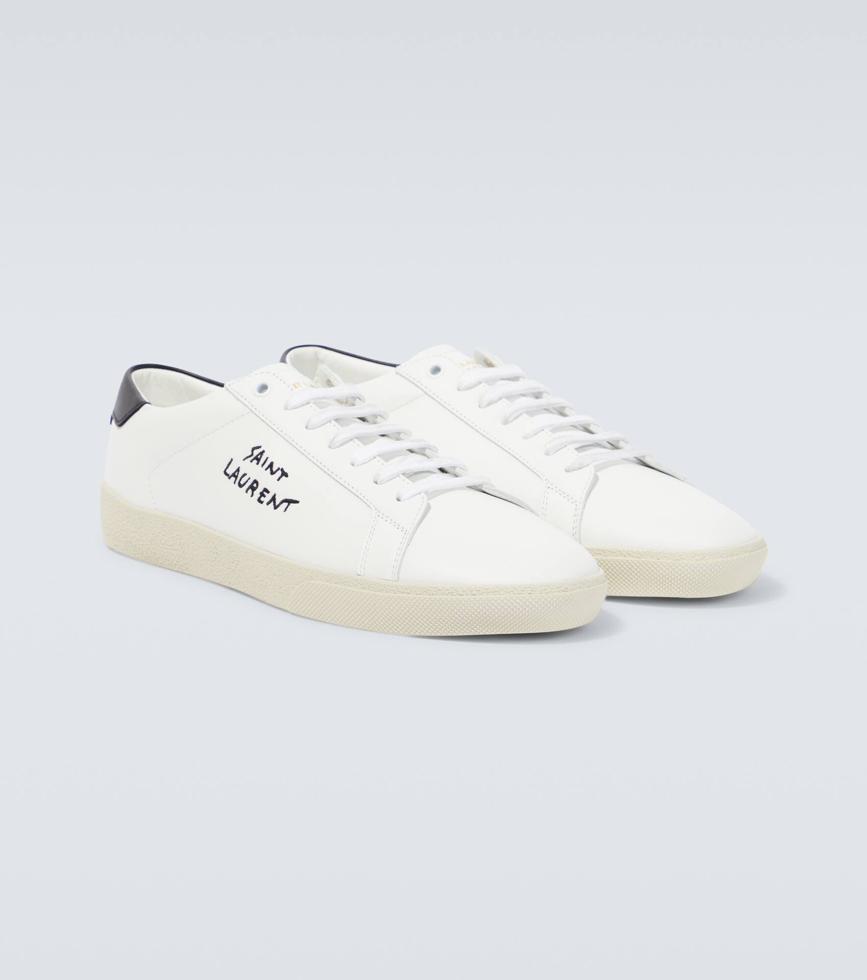Logo embroidered leather sneakers - 5