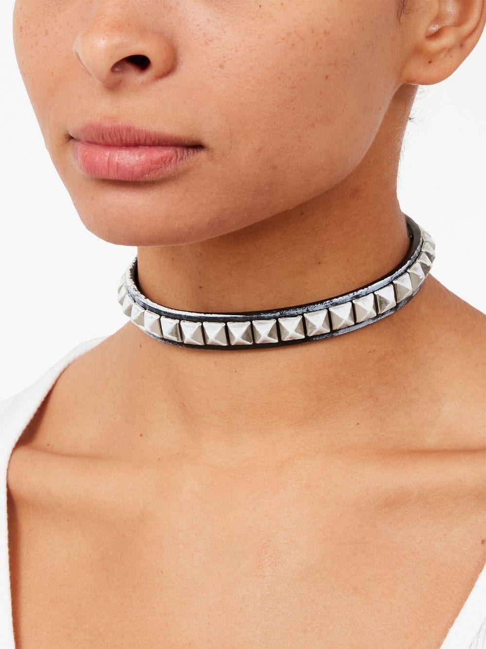 stud-embellished leather choker necklace - 2