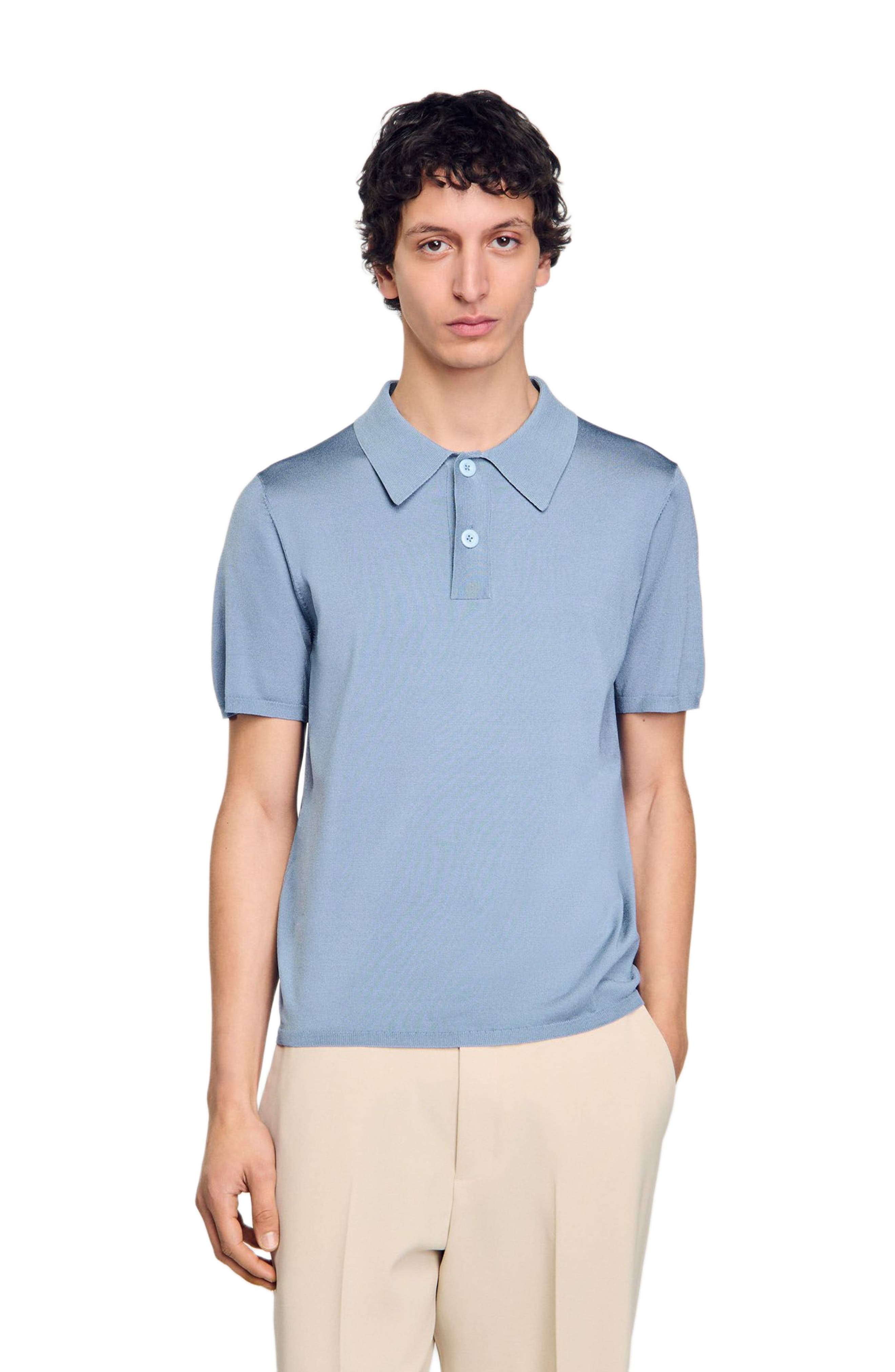 SANDRO Short-sleeve knitted polo shirt in Chambray at Nordstrom - 3