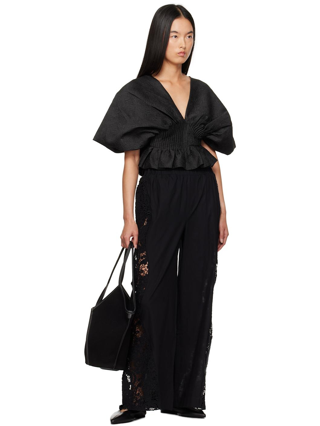 Black Sabine Embroidery Lounge Pants - 4