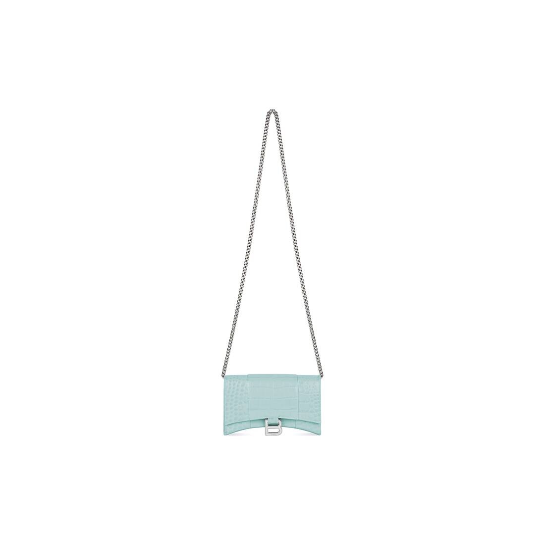 Women's Hourglass Wallet With Chain Crocodile Embossed  in Mint - 1