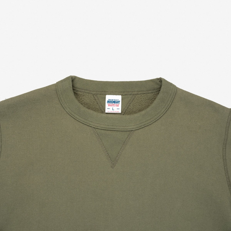 Iron Heart IHSW-69L-BLK 14oz Ultra Heavyweight Loopwheel Cotton Crew Neck Sweat - Olive outlook
