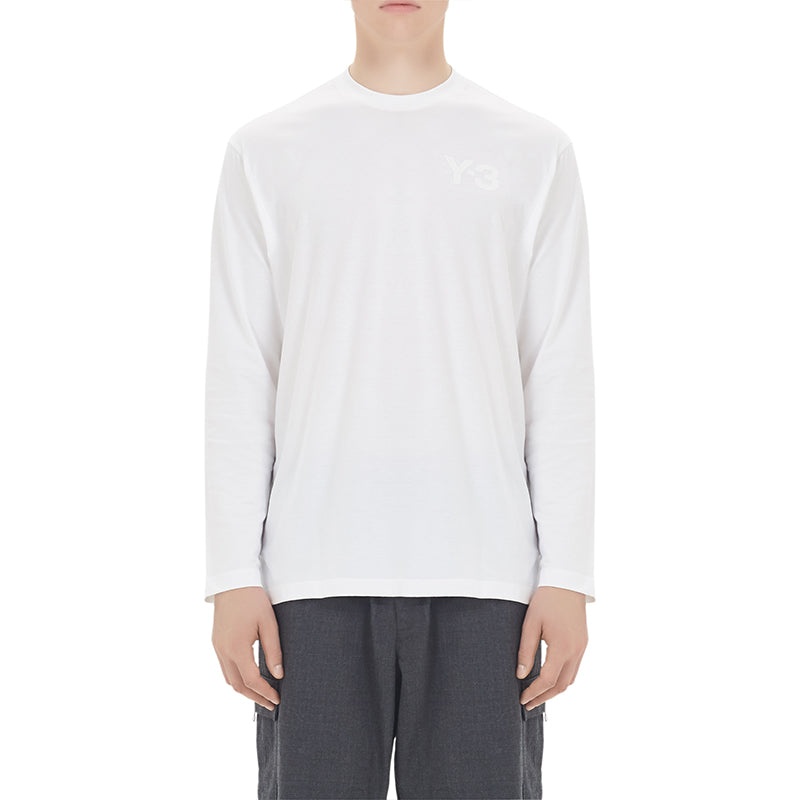 Men's Y-3 Round Neck Pullover Logo Long Sleeves White T-Shirt FN3362 - 3