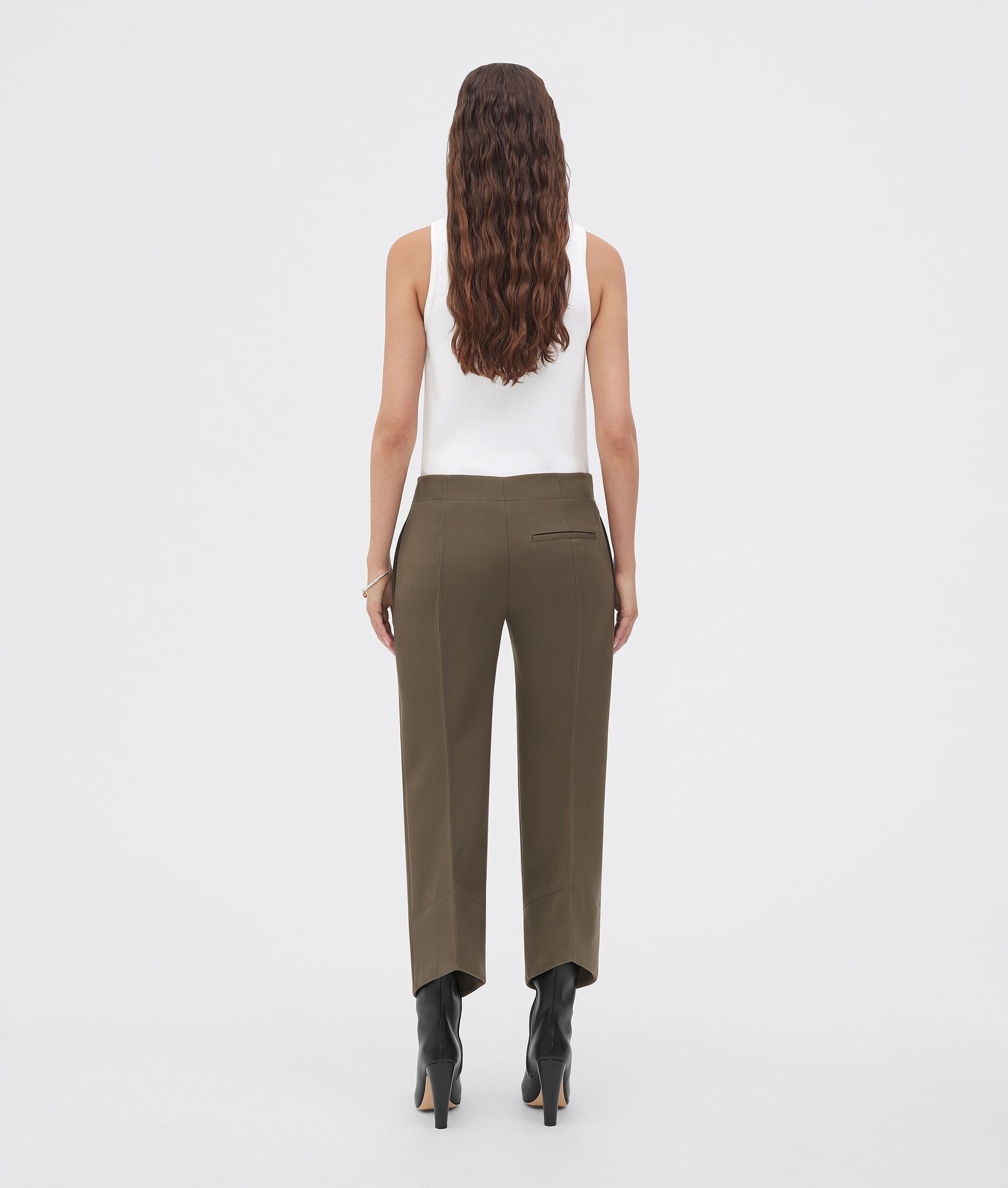 curved shape compact wool trousers - 3