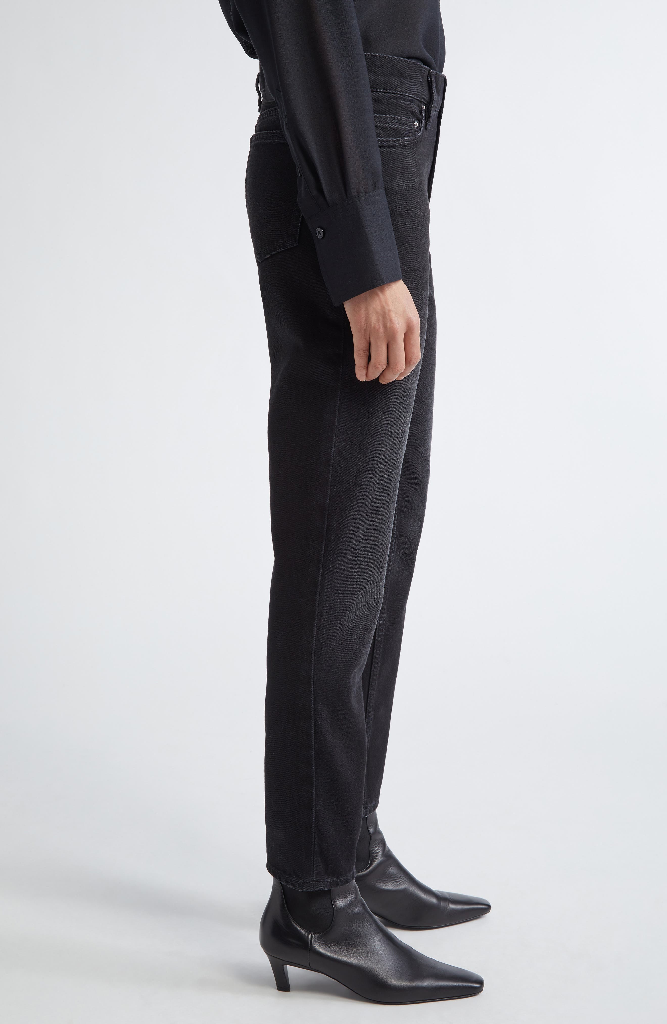 TOTEME Low Rise Tapered Leg Jeans in Faded Black at Nordstrom - 4