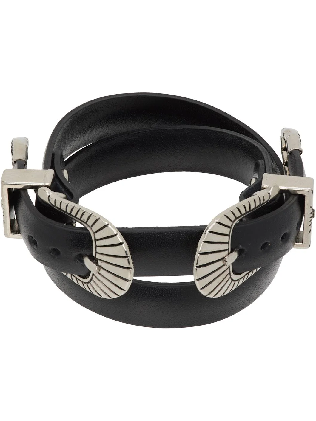 Double Buckle Leather Bangle Bracelet - 1