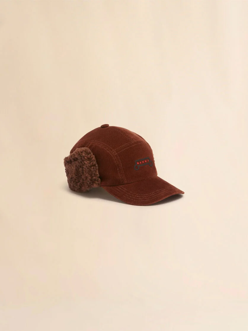 BROWN CORDUROY AVIATOR BASEBALL CAP - 1
