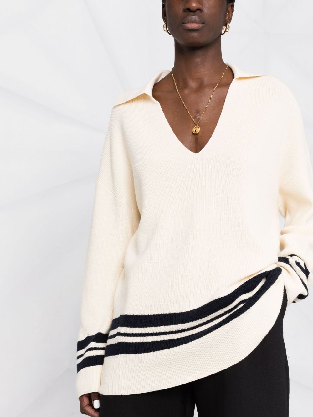 stripe-trim oversized jumper - 5