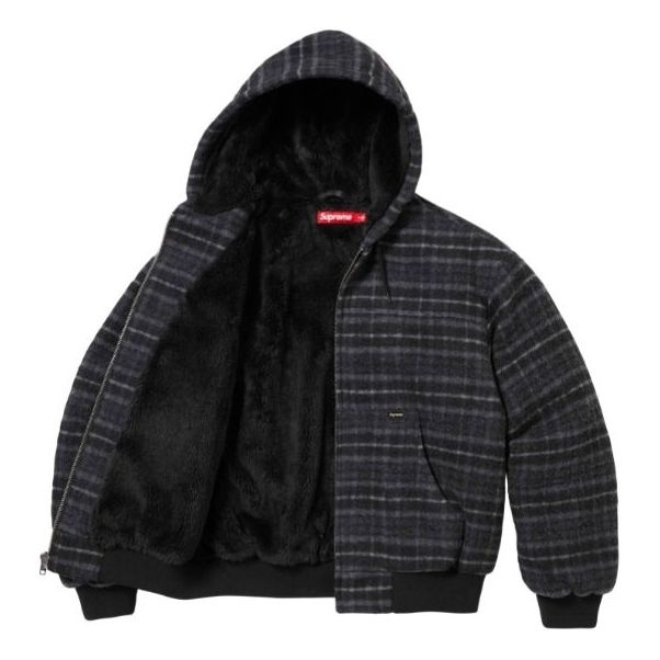 Supreme Plaid Wool Hooded Work Jacket 'Black Grey' SUP-FW23-075 - 3