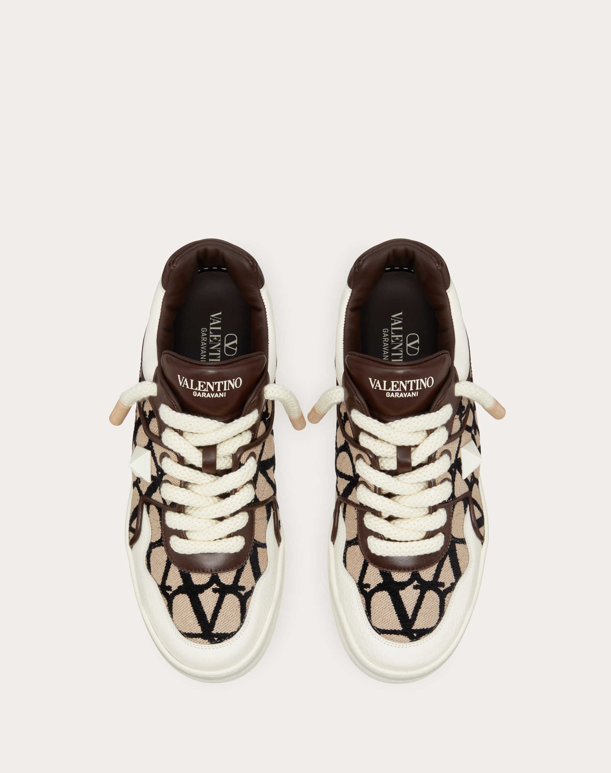ONE STUD XL LOW-TOP SNEAKER IN NAPPA LEATHER AND TOILE ICONOGRAPHE FABRIC - 4