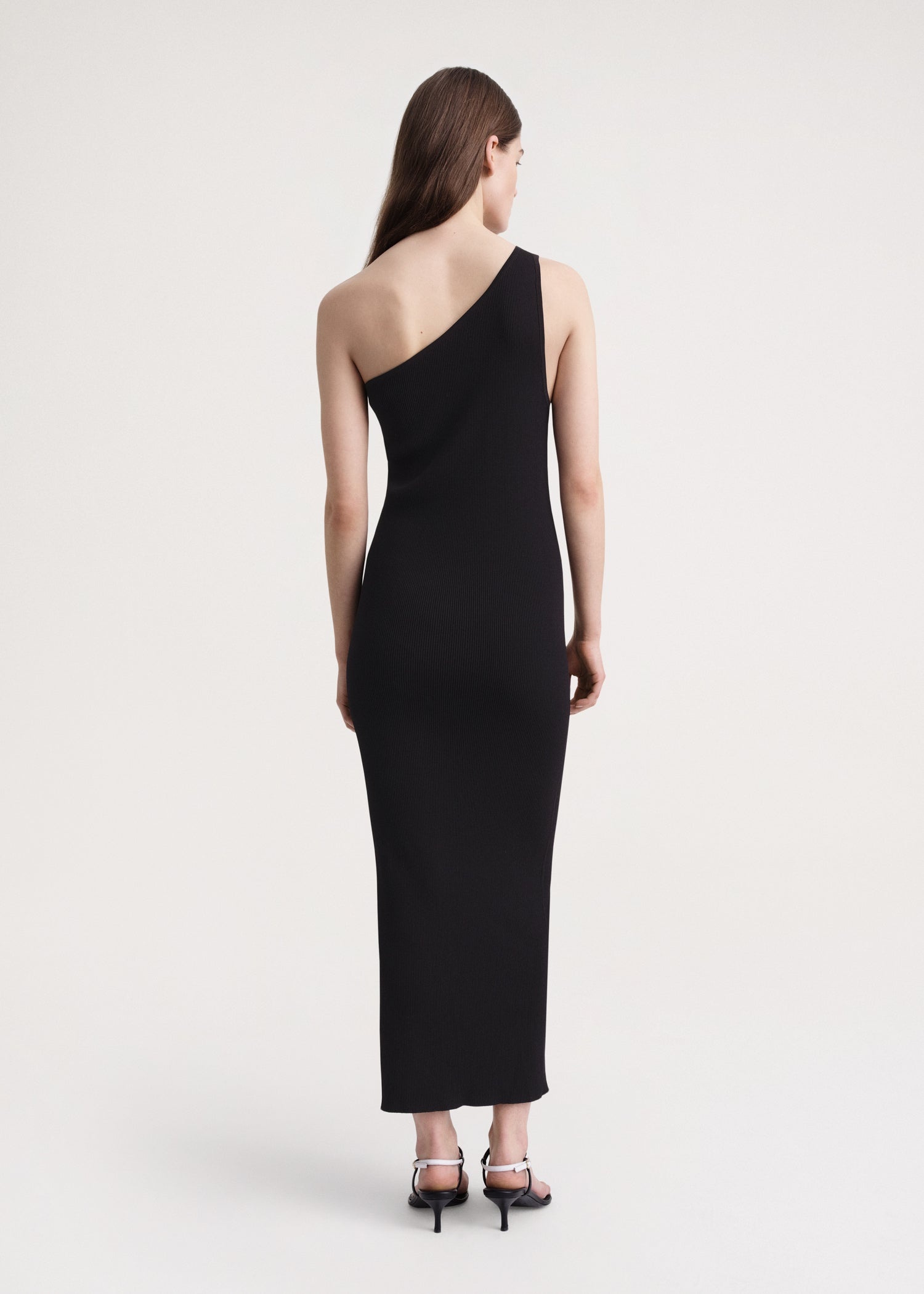 One-shoulder ribbed dress black - 4