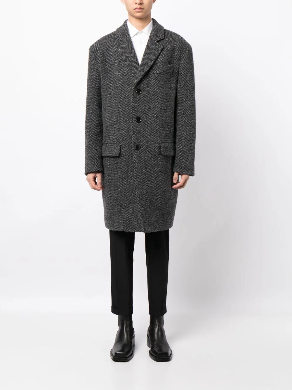 SLOGAN PRINT WOOL PEACOAT - 5