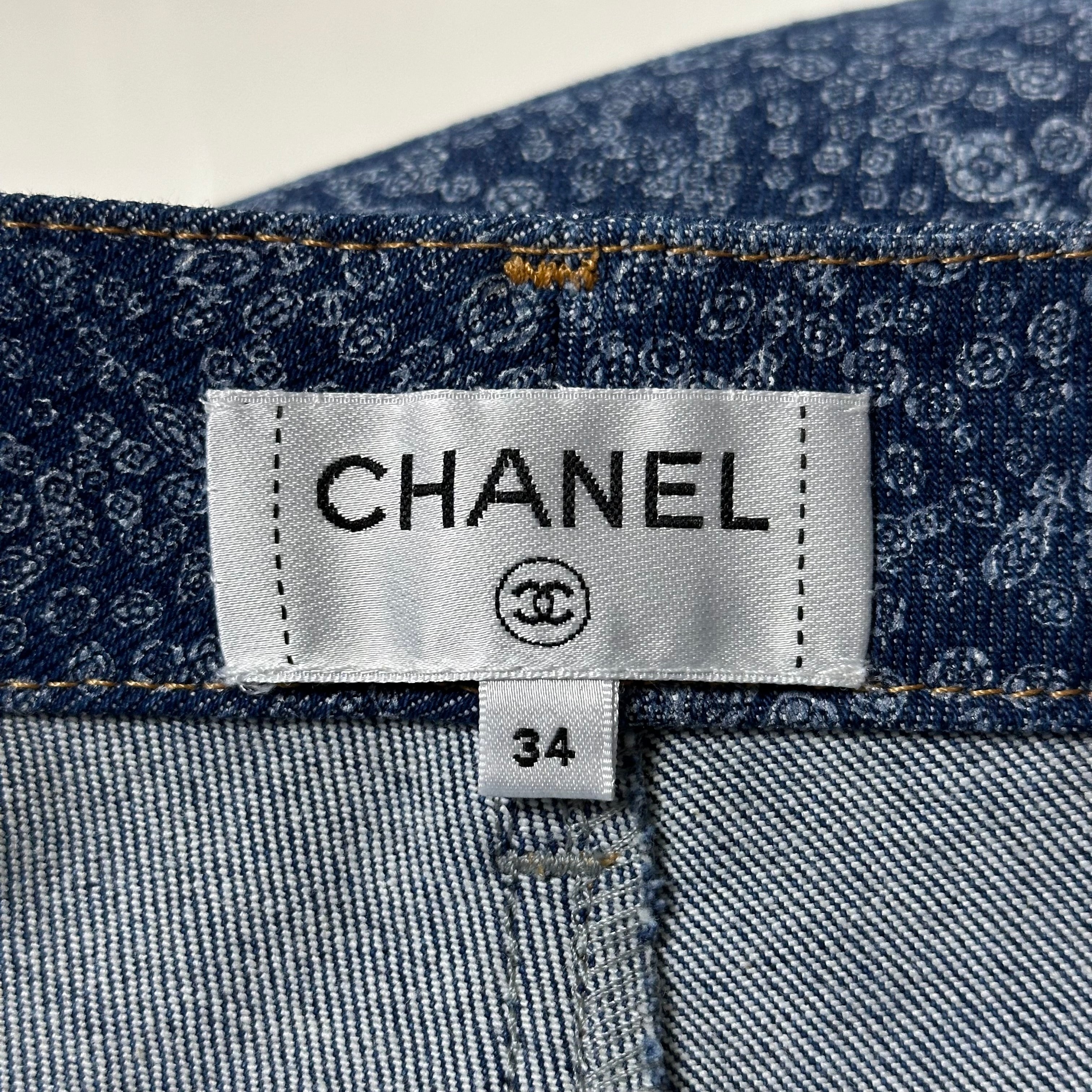 CHANEL Spring Summer 2021 CC Logo Floral Printed High Rise Denim Pants - 6