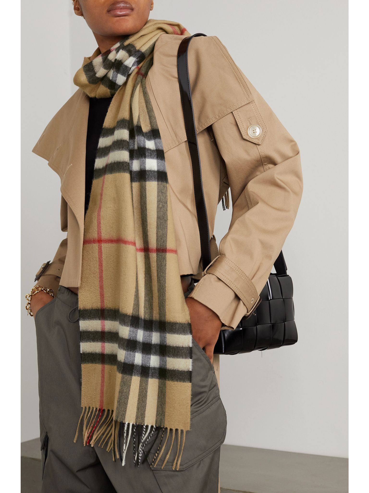 + NET SUSTAIN fringed checked cashmere scarf Brown - 2