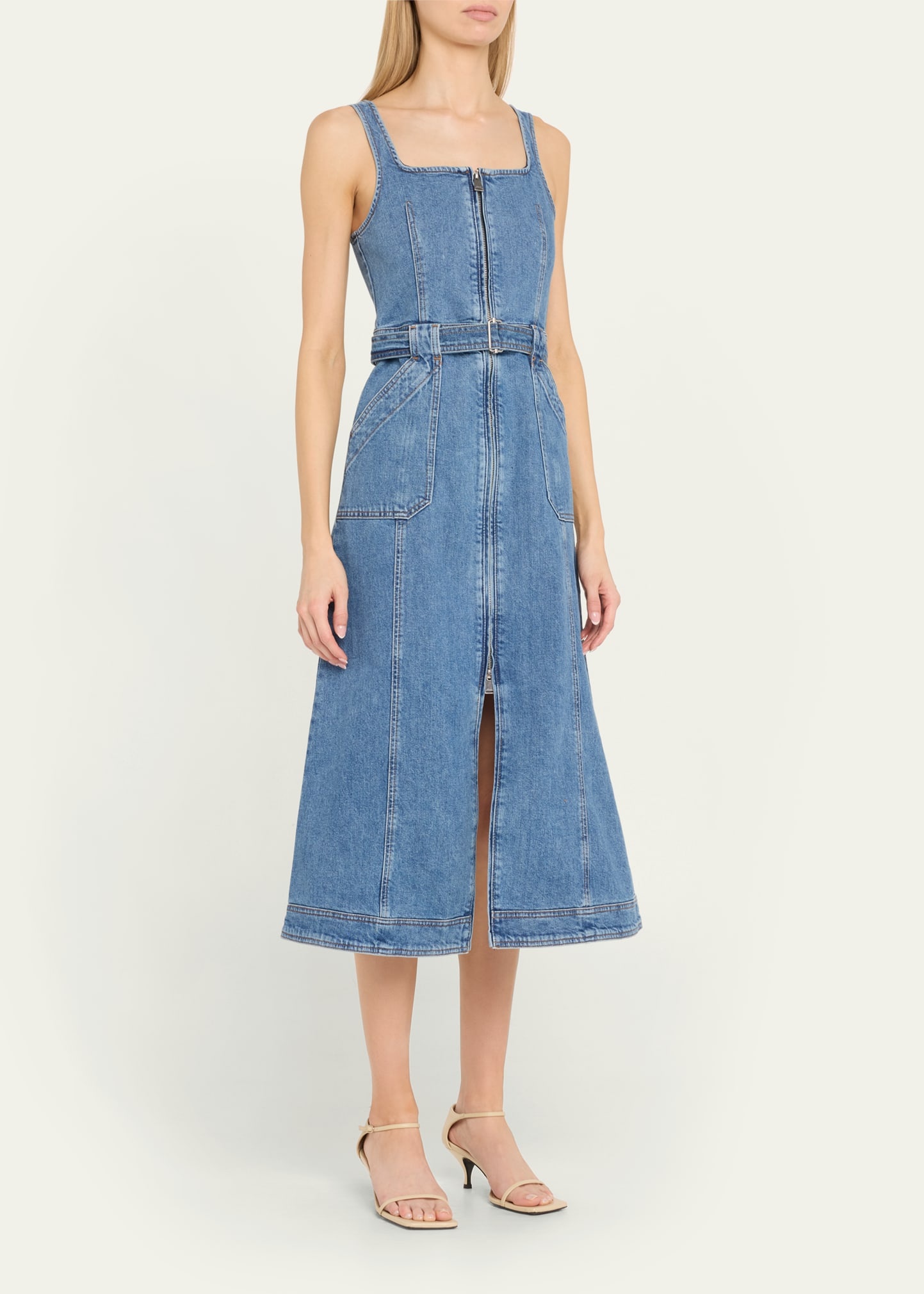 Manson Zip-Front Denim Midi Dress - 4