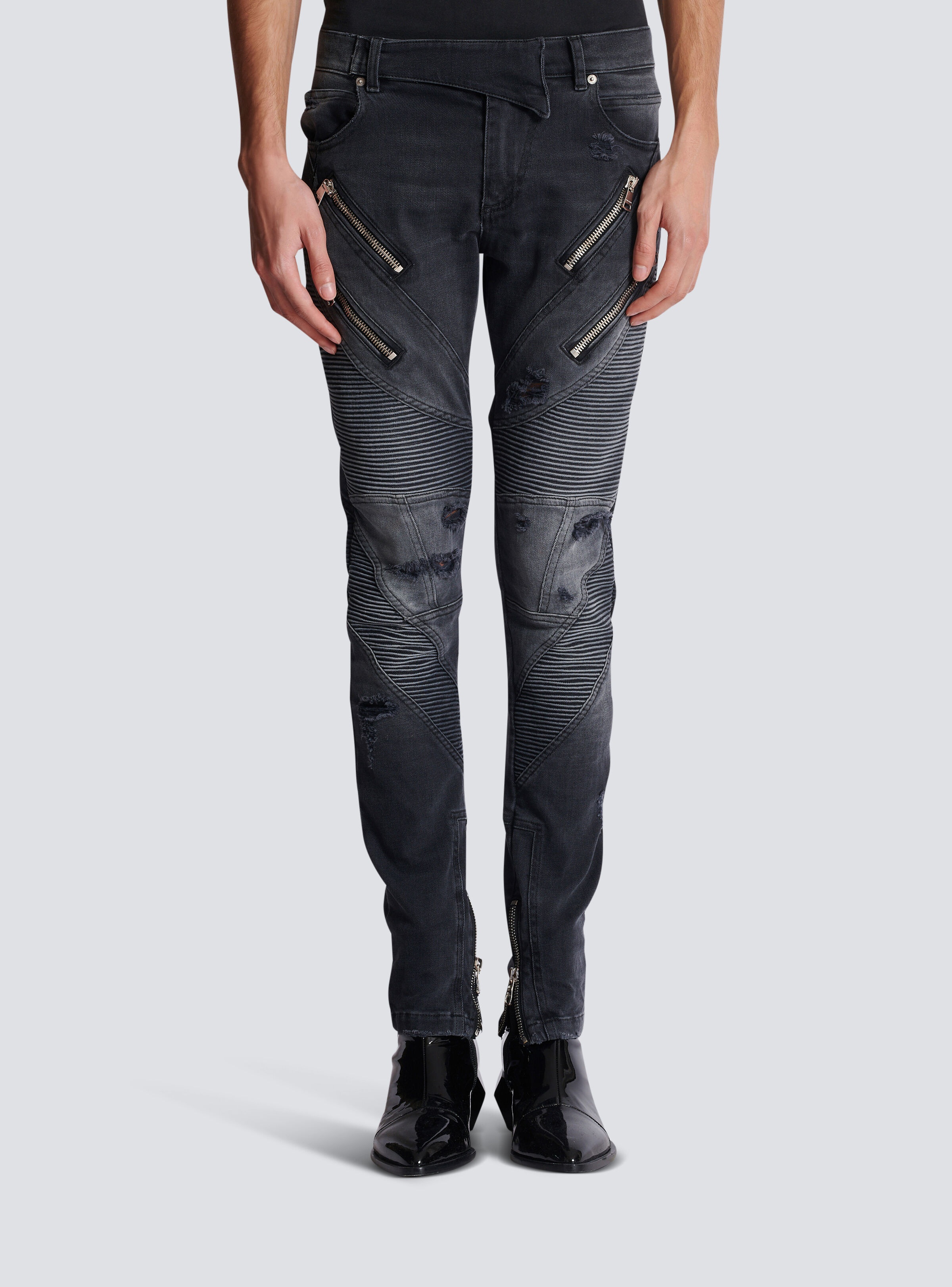 Biker jeans in faded denim - 5