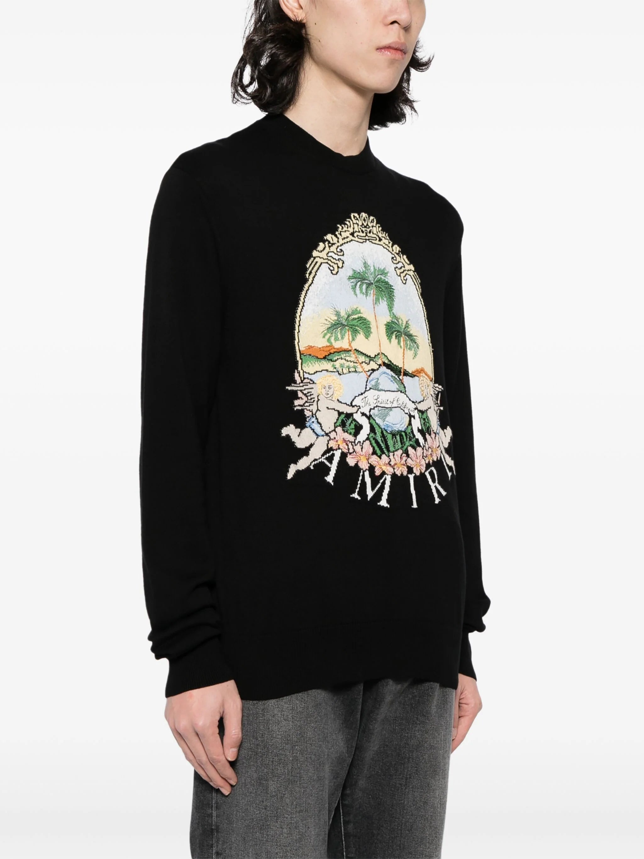 AMIRI Men Cherub Palm Tree Crew Long Sleeve - 1