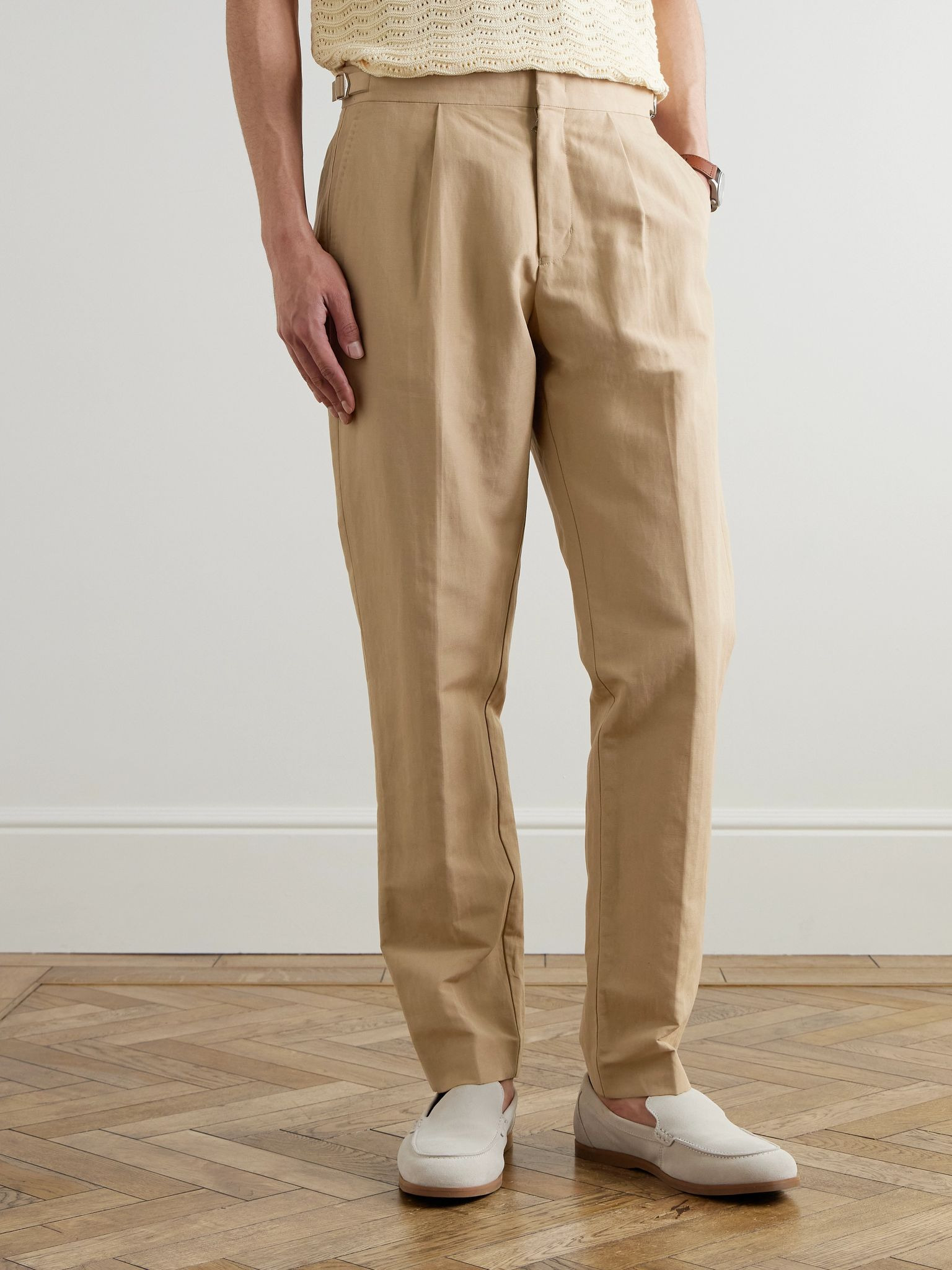 Carsyn Tapered Pleated Linen and Cotton-Blend Trousers Beige - 3