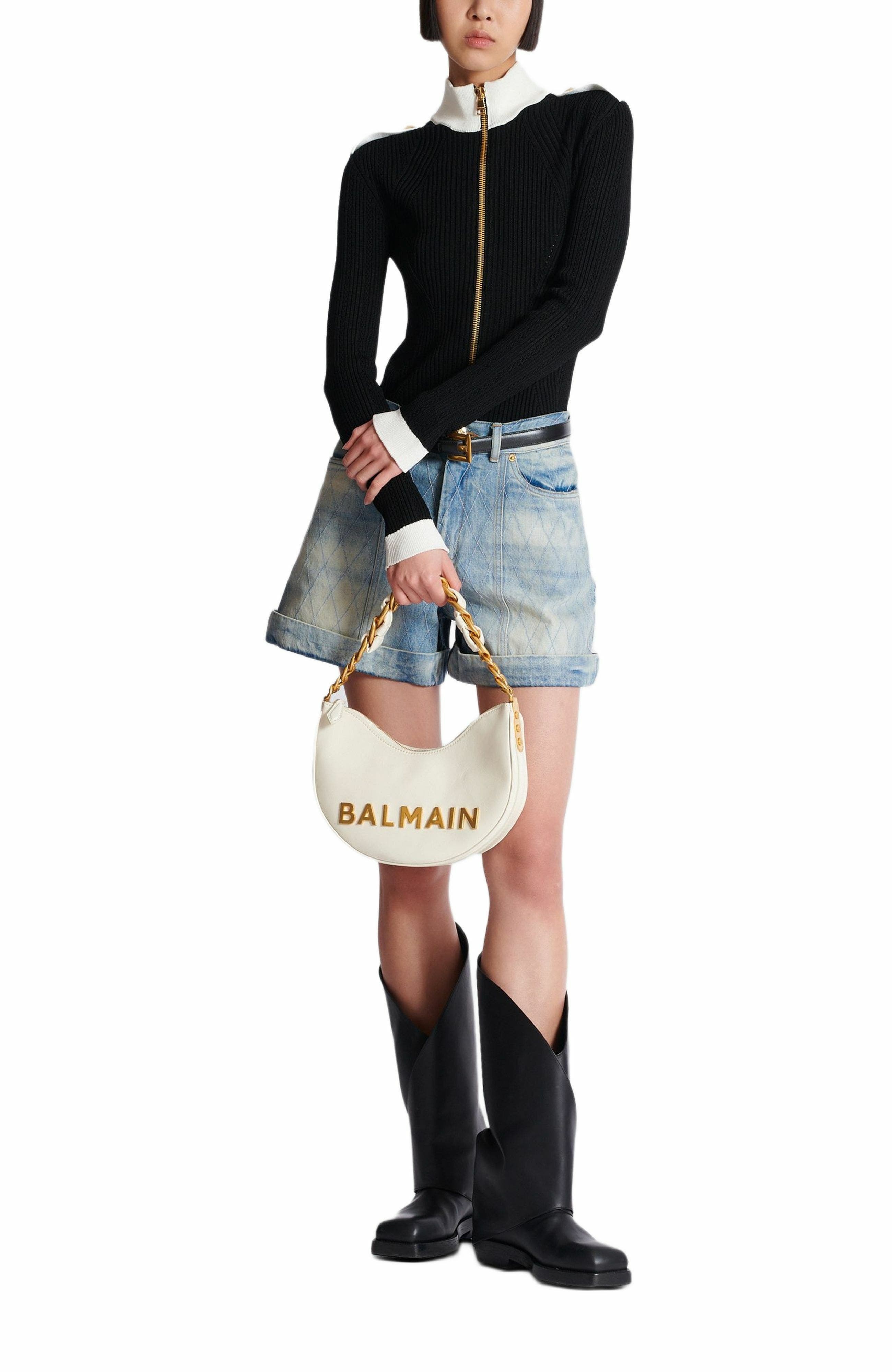 Balmain 1945 Soft Moon crinkled calfskin leather bag in White at Nordstrom - 5
