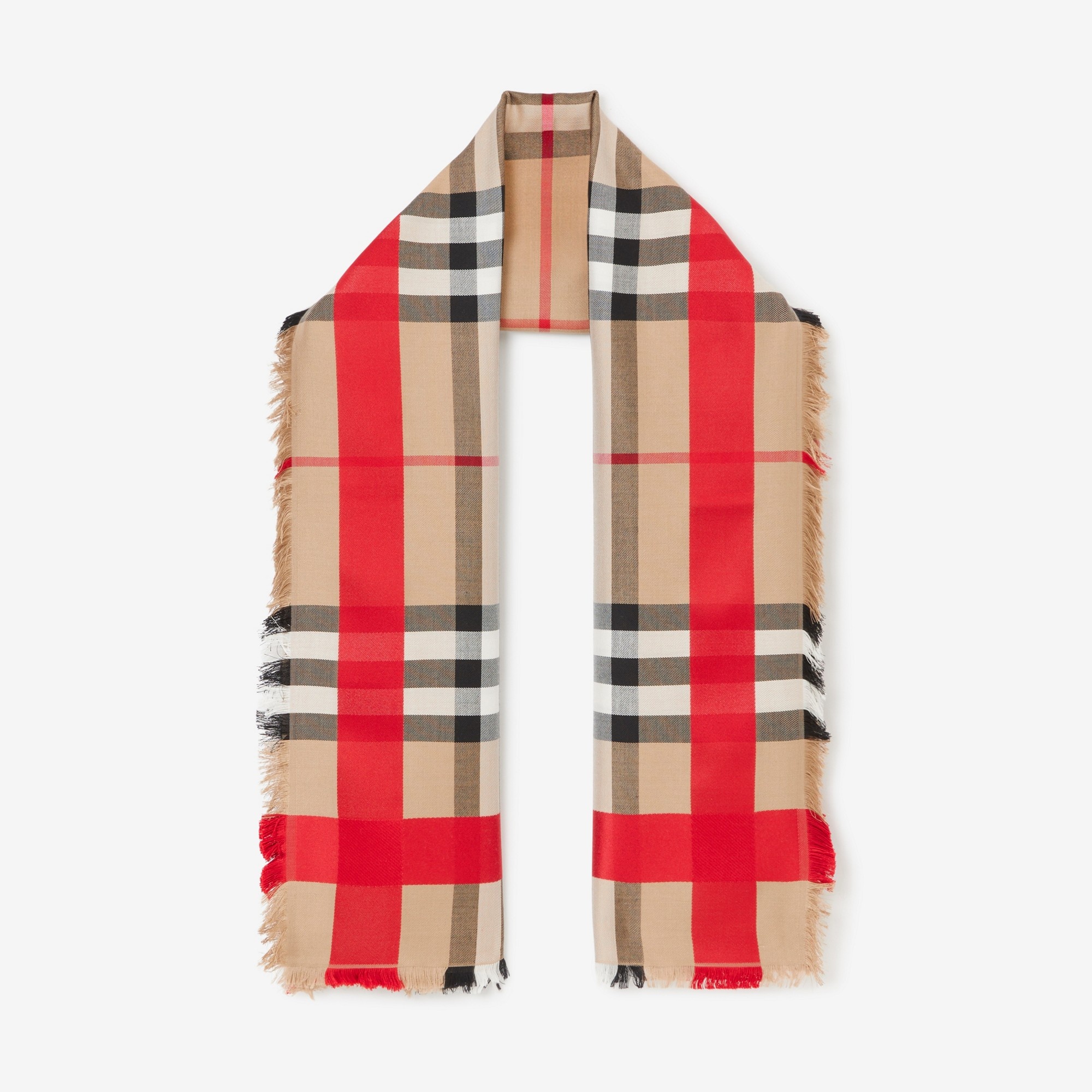 Check Silk Wool Large Square Scarf - 2