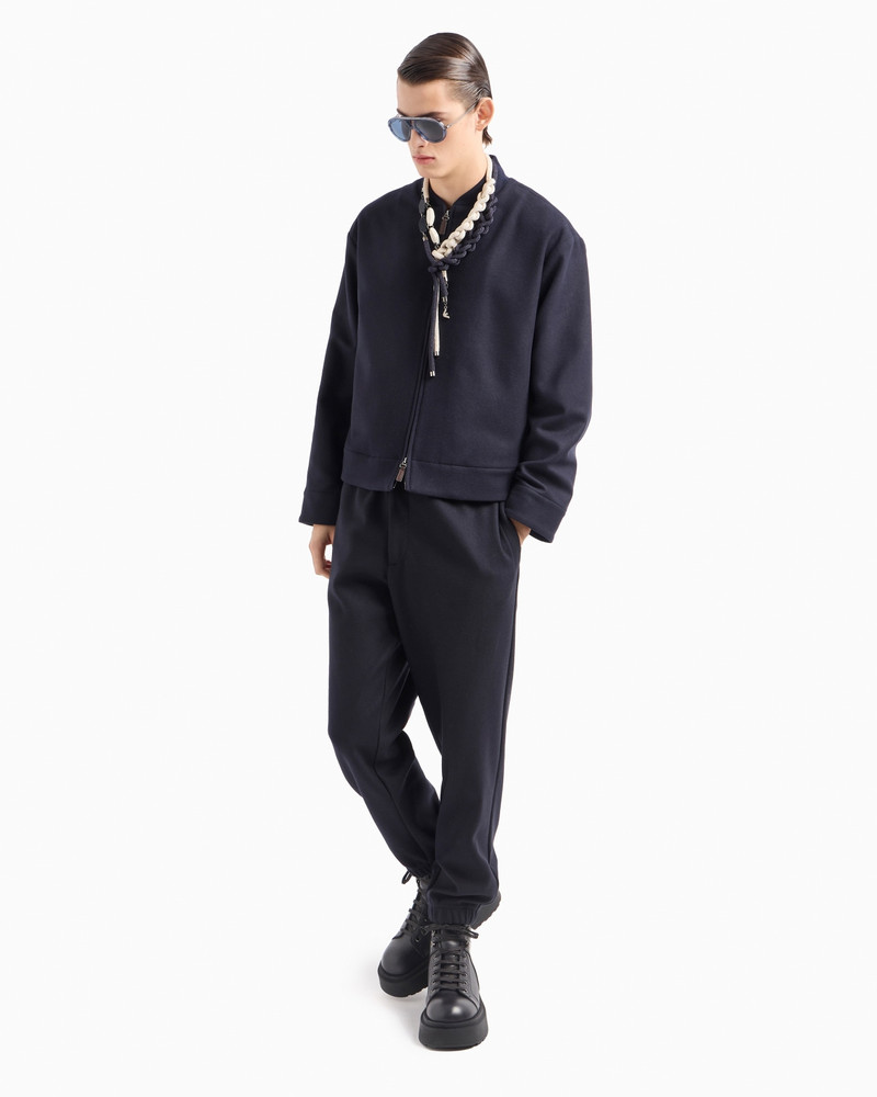EMPORIO ARMANI VIRGIN WOOL CLOTH ELASTICATED-WAIST TROUSERS outlook