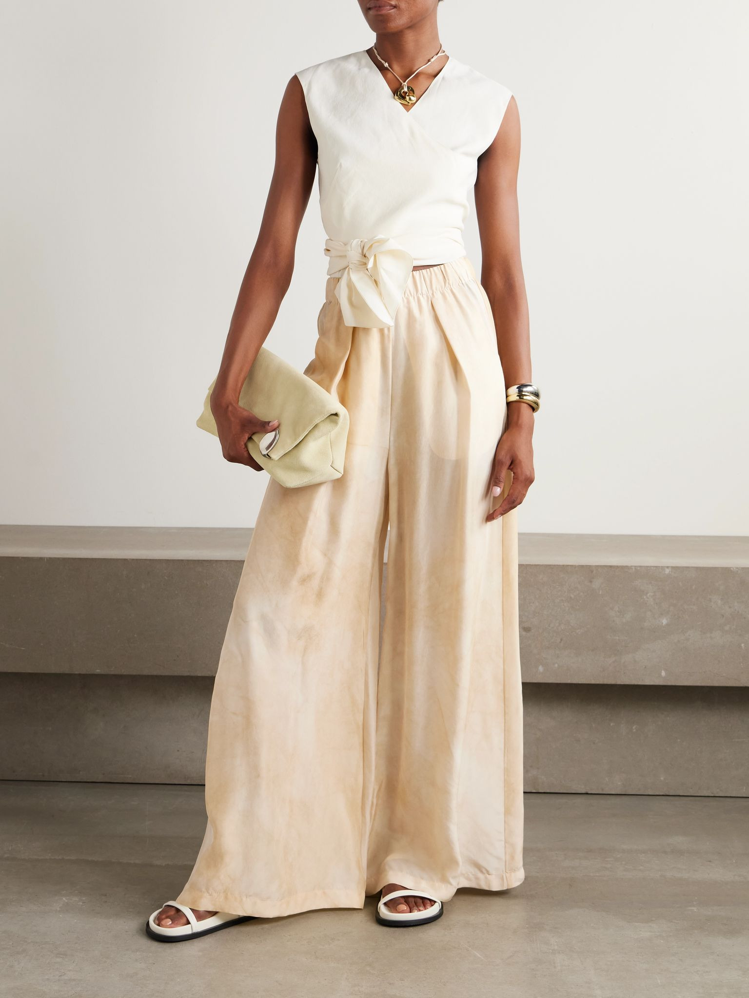 Dream pleated silk wide-leg pants Ivory - 2
