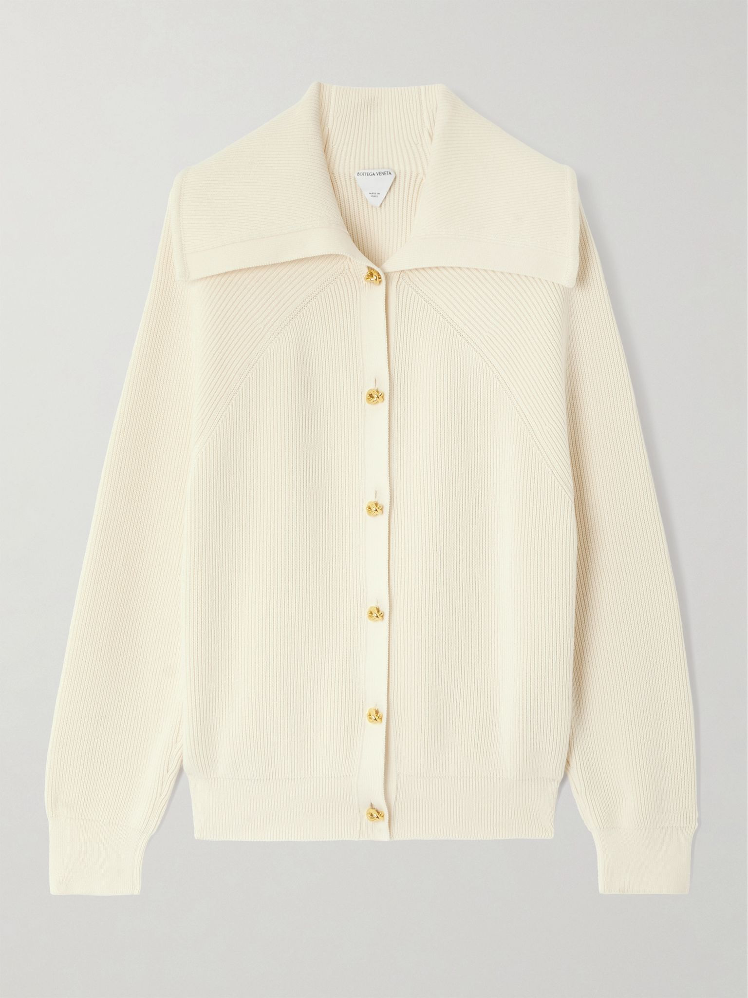 Ribbed cotton cardigan Cream - 1