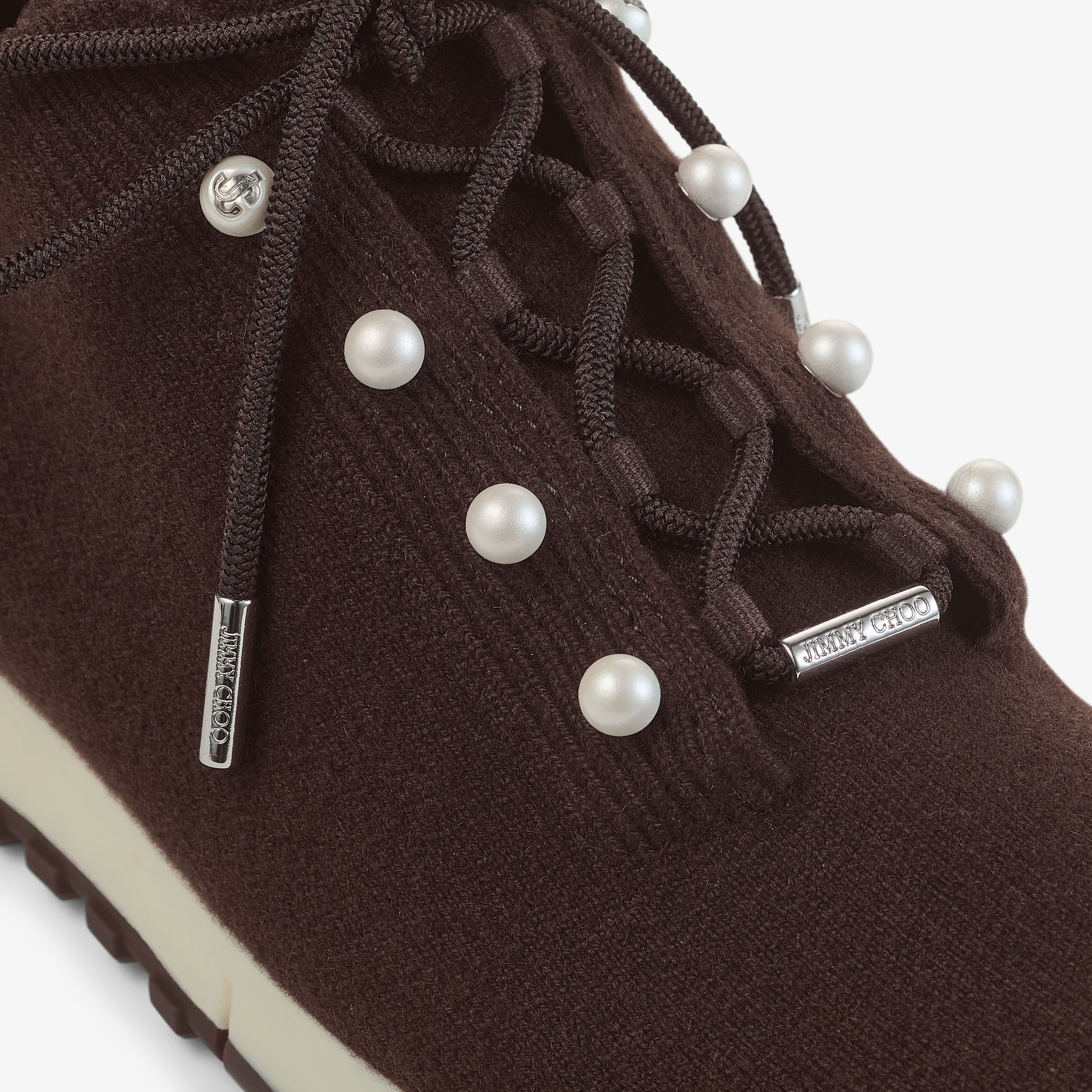 Veles
Chocolate Cashmere Melange Knit Trainers with Pearl Buttons - 3