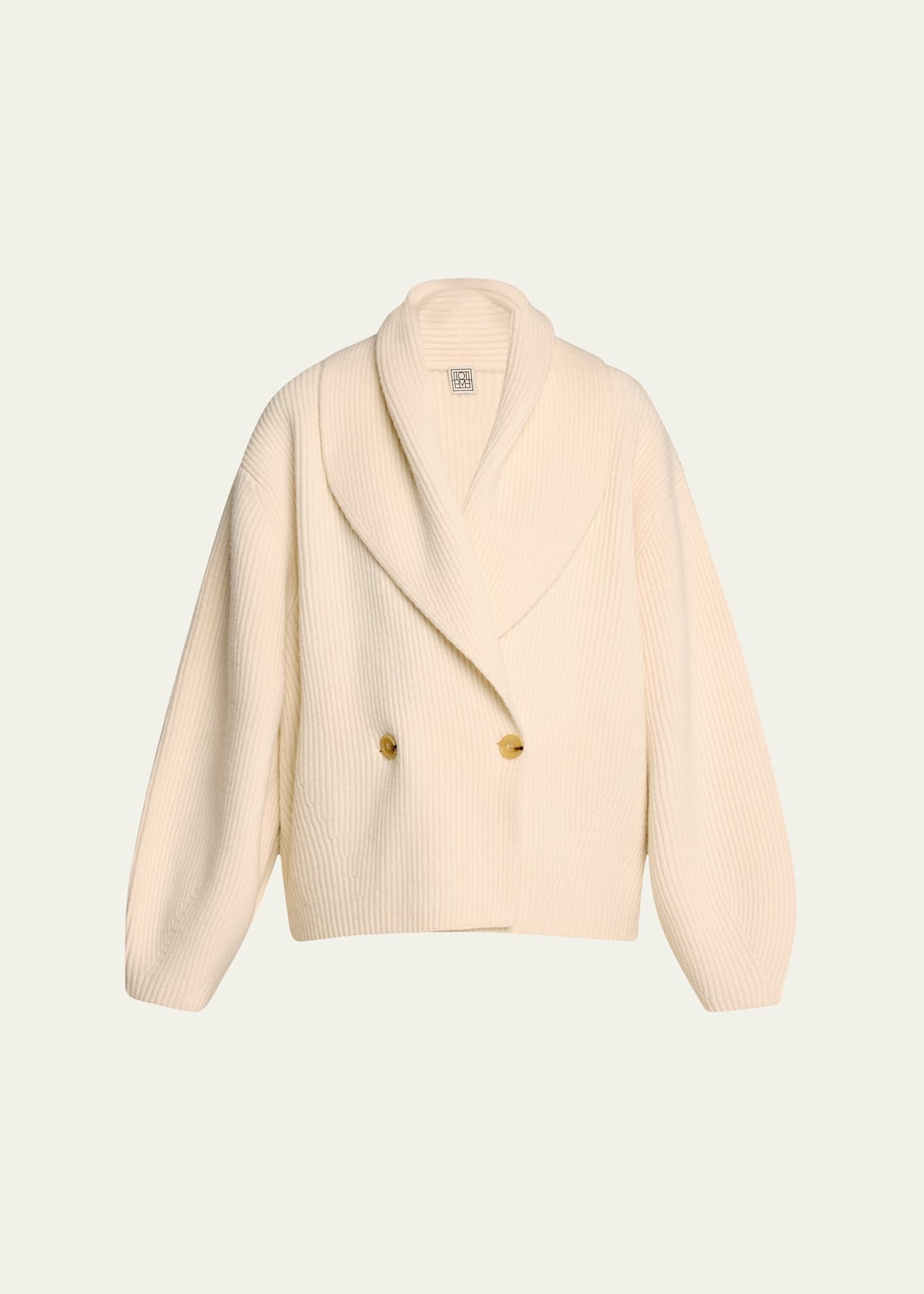 Oversized Shawl Double-Breasted Wool Cardigan - 1