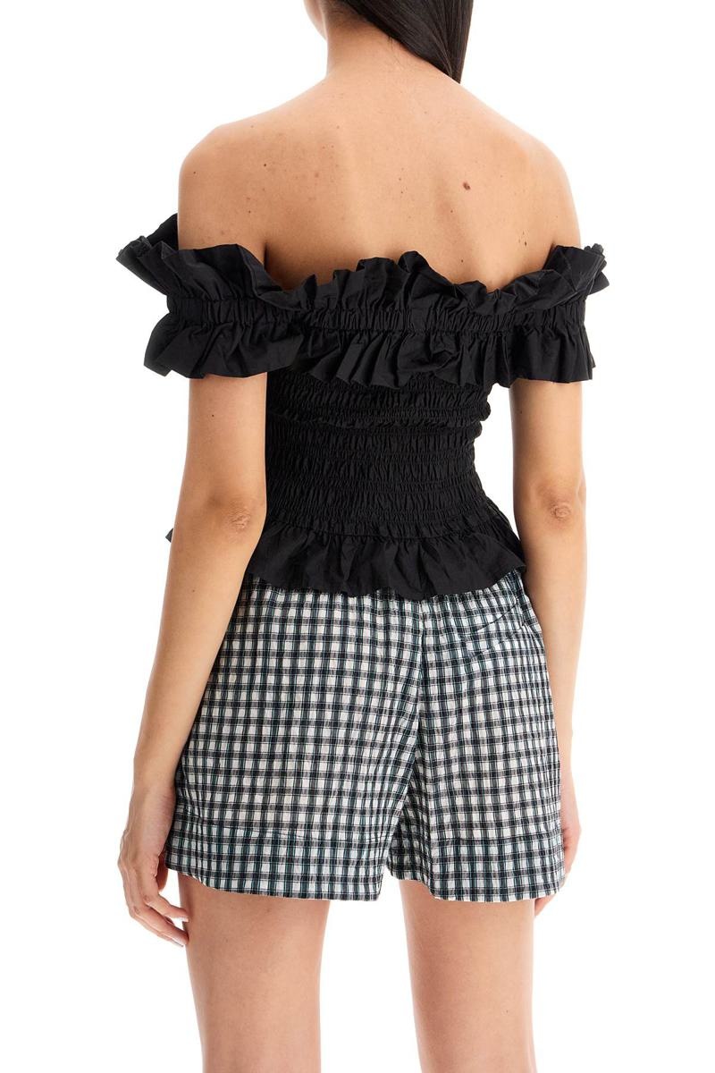 GANNI✨COTTON POPLIN CROPPED SMOCK TOP 36 Black Black Cotton Poplin O-neck Cropped Smock Top | GANNI US