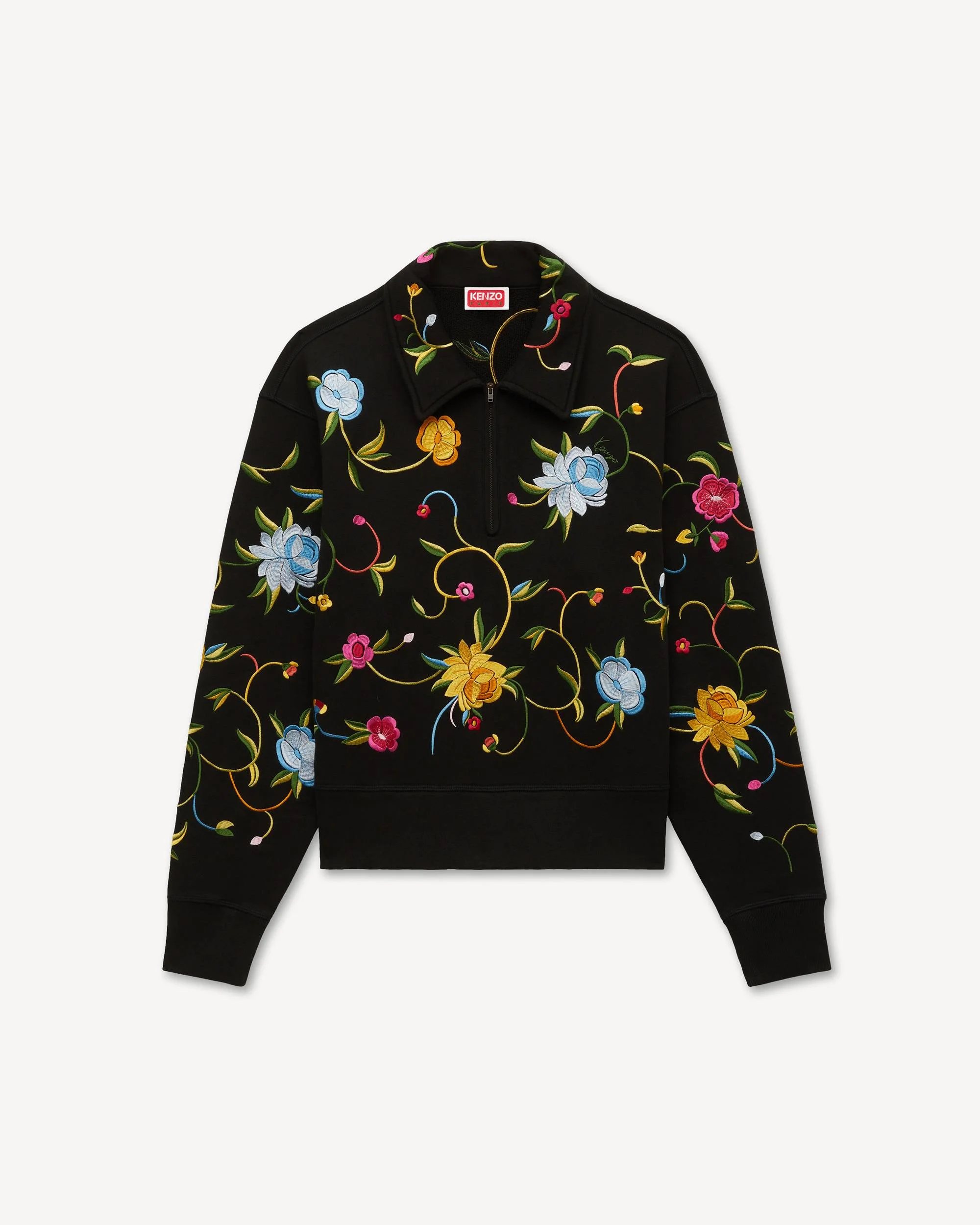'KENZO Wildflower' embroidered half zip sweatshirt in cotton - 1