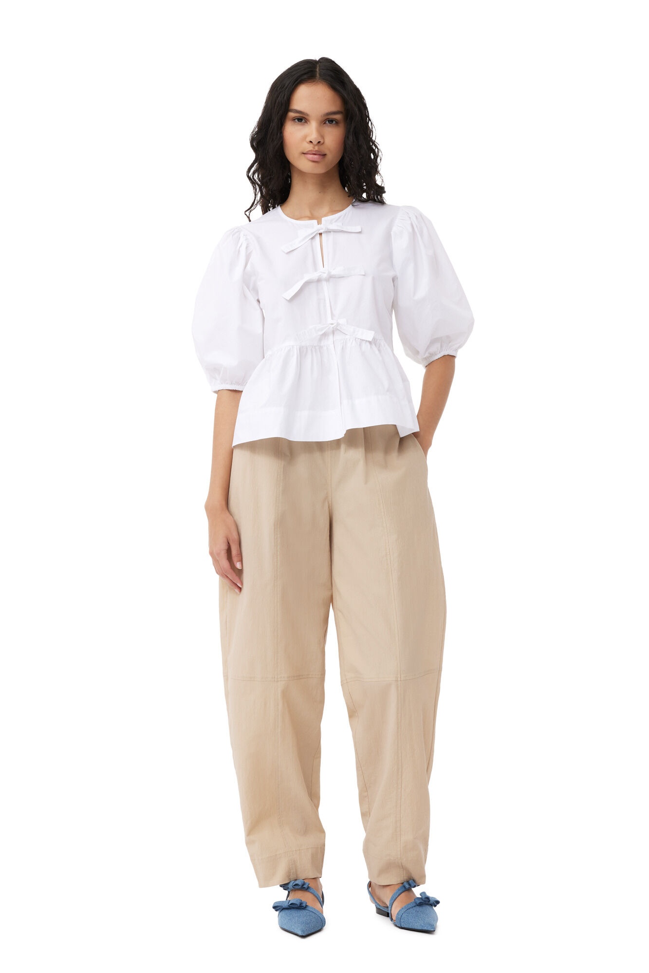 BEIGE ELASTICATED CURVE TROUSERS - 2