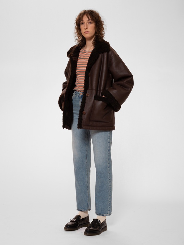 Eva Shearling Coat Dark Brown - 2