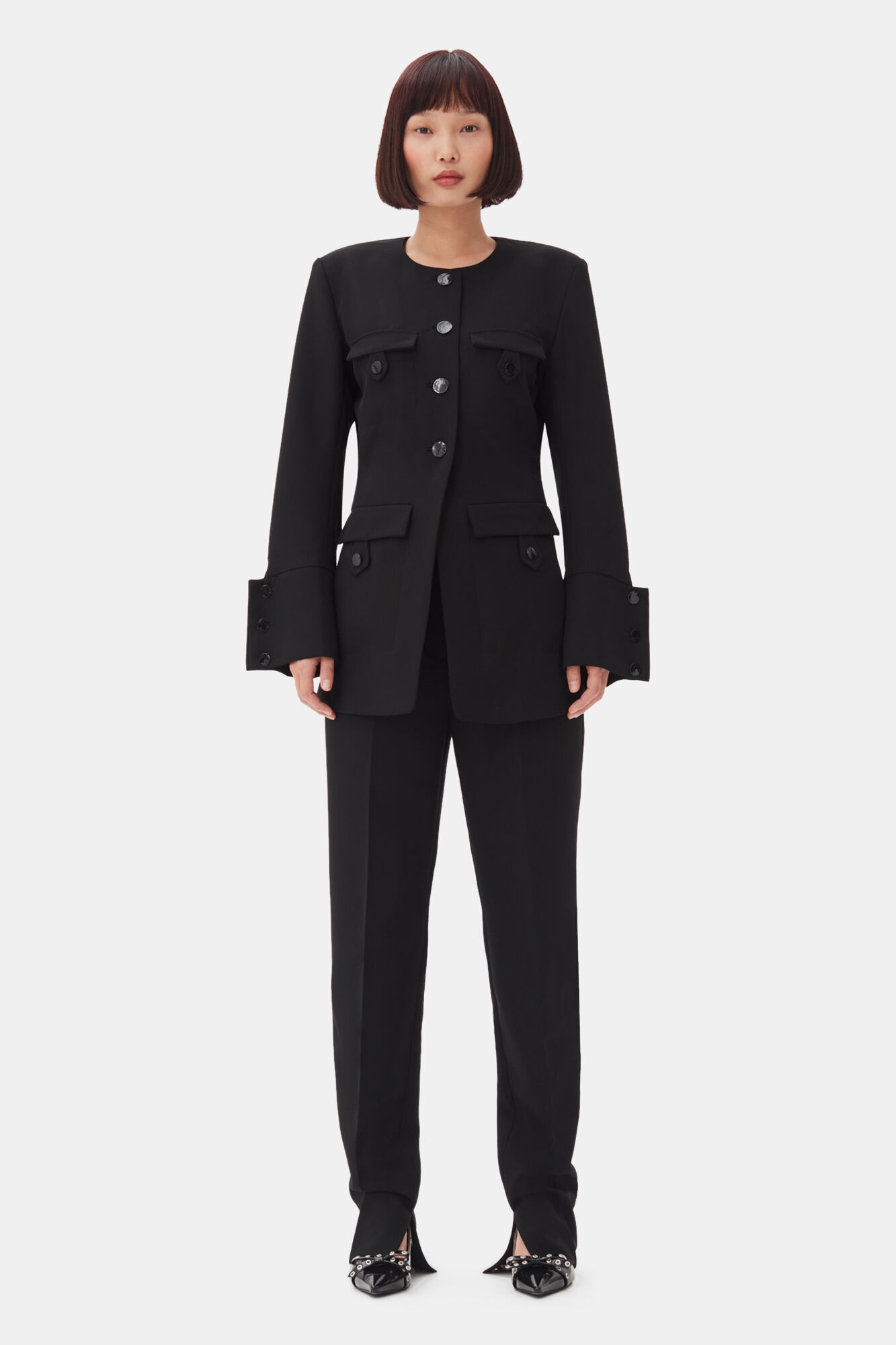 BLACK SUITING FITTED BLAZER - 3