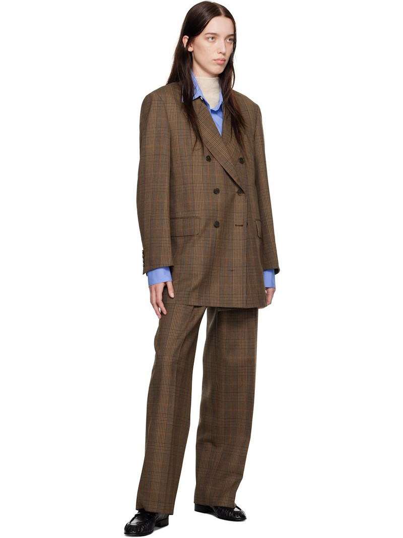 AURALEE Brown Bluefaced Wool Check Double-Breasted Blazer outlook