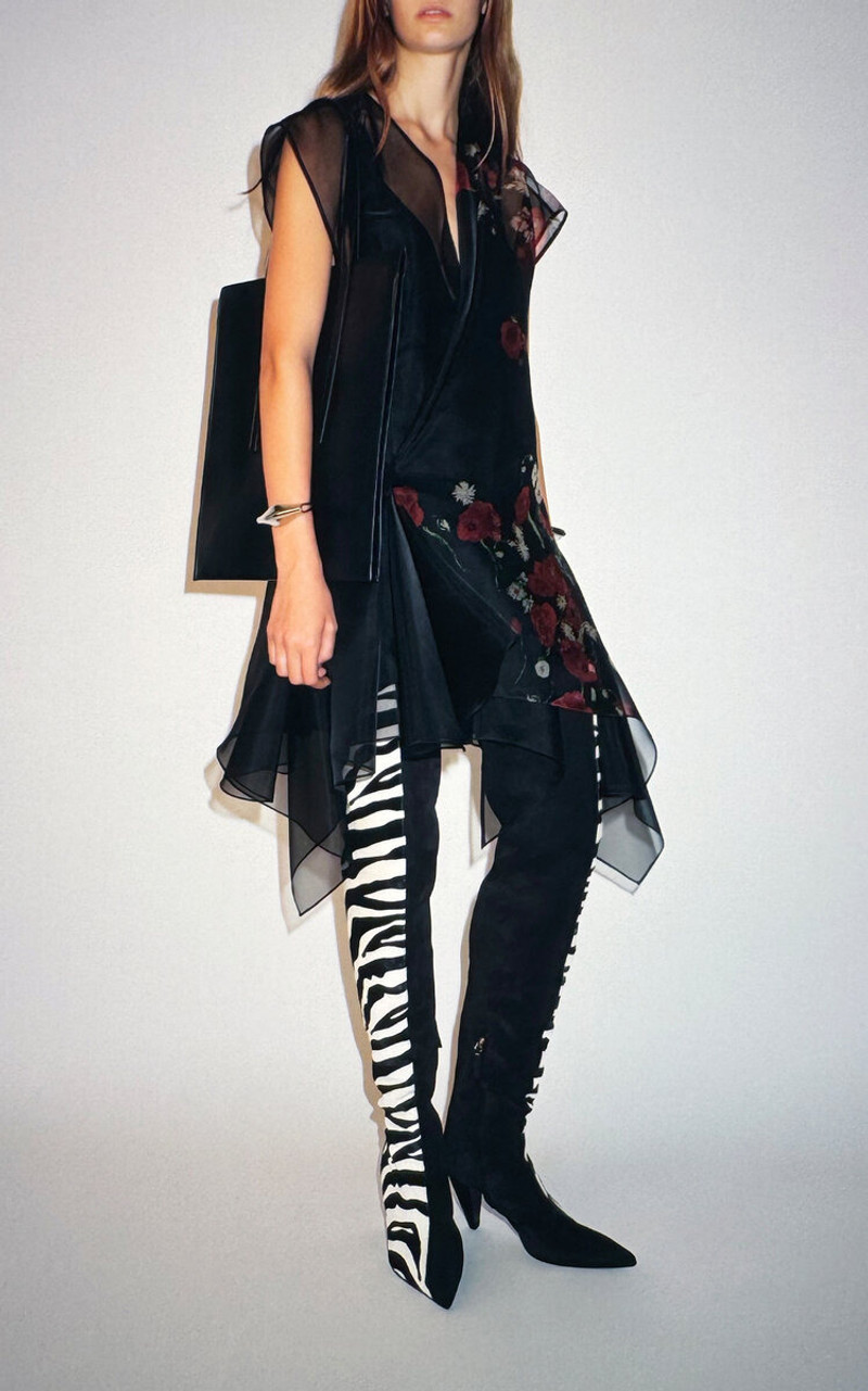 KHAITE Merith Printed Silk-Organza Mini Dress black outlook