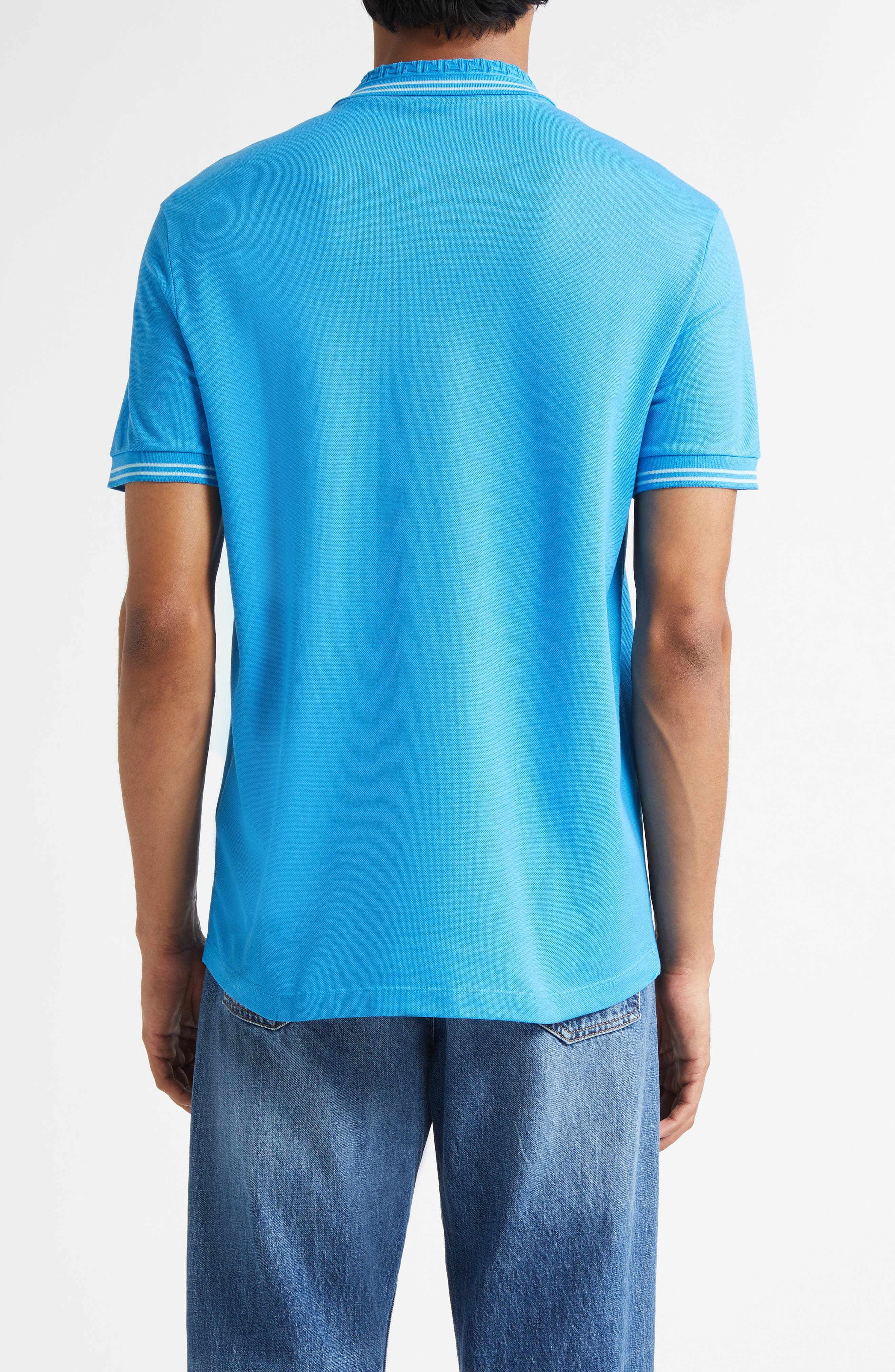 Versace Tipped Embroidered Medusa Cotton Piqué Polo in Bright Dv Blue at Nordstrom - 2